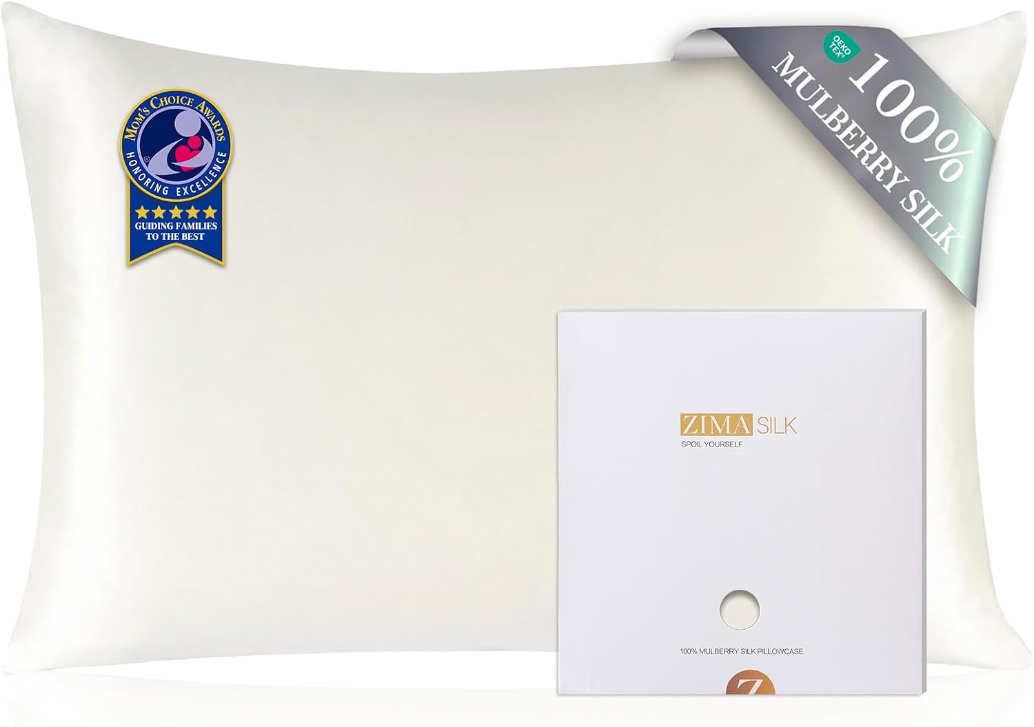 ZIMASILK 100% Pure Mulberry Silk Pillow Cases for Hair and Skin, Standard | Soft, Hypoallergenic & Smooth, Both Sides Grade 6A Silk, Hidden Zipper, Gift for Women Men, 1pc (Standard 20"x26", Ivory)