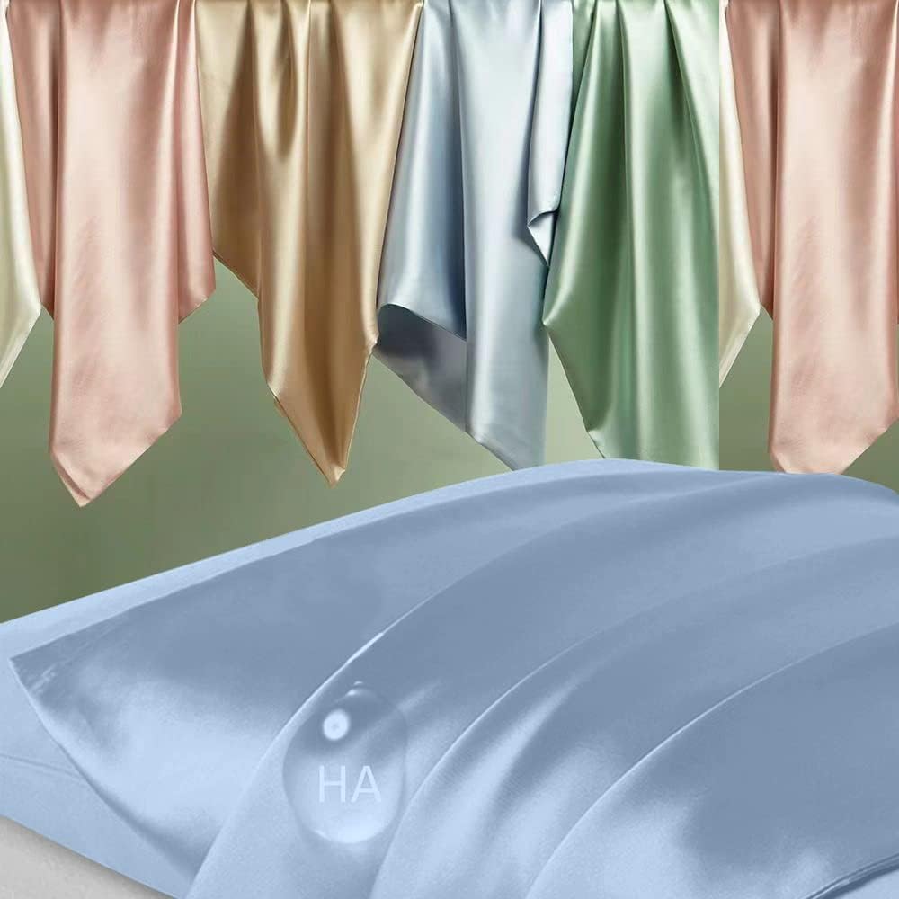 Silk Pillowcase for Hair and Skin, Mulberry Silk Pillow Cases Standard Size, Anti Acne Cooling Sleep Both Sides Natural Silk Satin Pillow Case Covers with Hidden Zipper, Gifts for Women Men, Haze Blue - Image 2