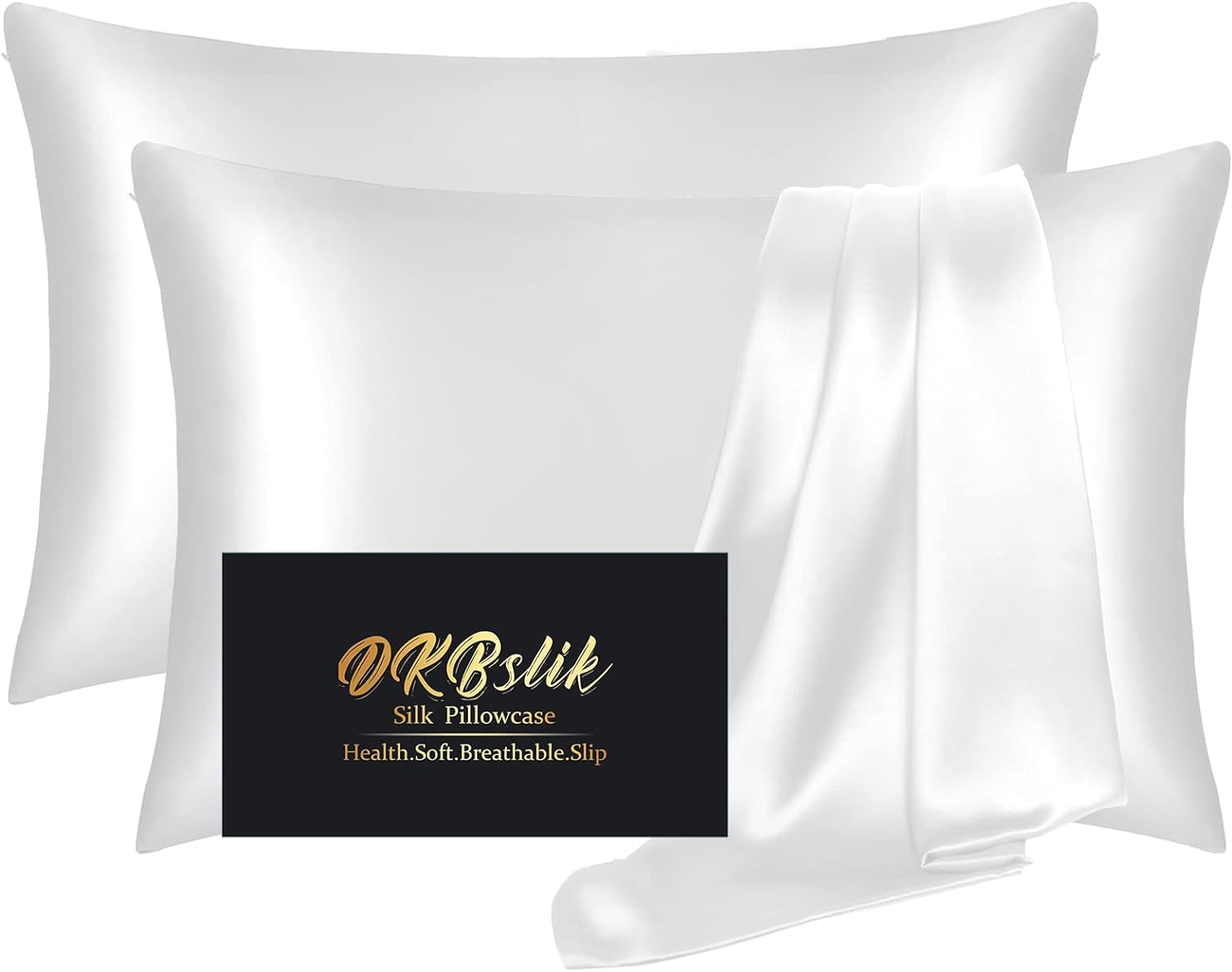 Silk Pillow Cases 2 Pack, Mulberry Silk Pillowcases Standard Set of 2, Health, Smooth, Anti Acne, Beauty Sleep, Both Sides Natural Silk Satin Pillow Cases for Women 2 Pack with Zipper for Gift,White