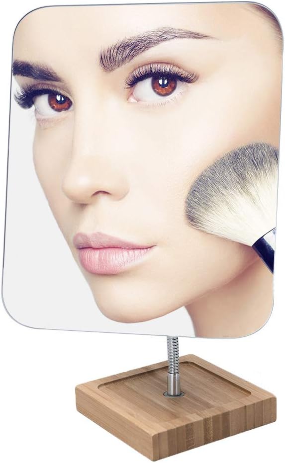 YEAKE Flexible Gooseneck Bamboo Vanity Makeup Mirror,360°Rotation 8" Large Frameless, Folding Portable Table Desk Mirror with Stand for Bathroom Shaving Make Up, Rectangle - Image 7