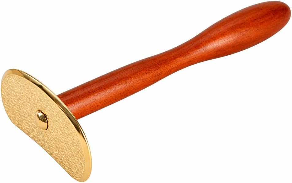 Brass Gua Sha Board with Long Handle, Self-Scraping Massage Tool for Home Use, Full Body Back Gua Sha Scraper with Rosewood Handle (Short Handle)