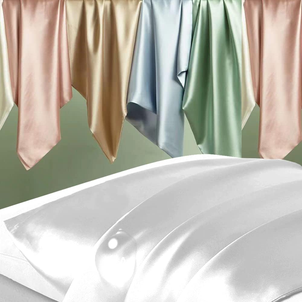 Silk Pillowcase for Hair and Skin, Mulberry Silk Pillow Cases Standard Size, Anti Acne Cooling Sleep Both Sides Natural Silk Satin Pillow Case Covers with Hidden Zipper, Gifts for Women Men, White - Image 2
