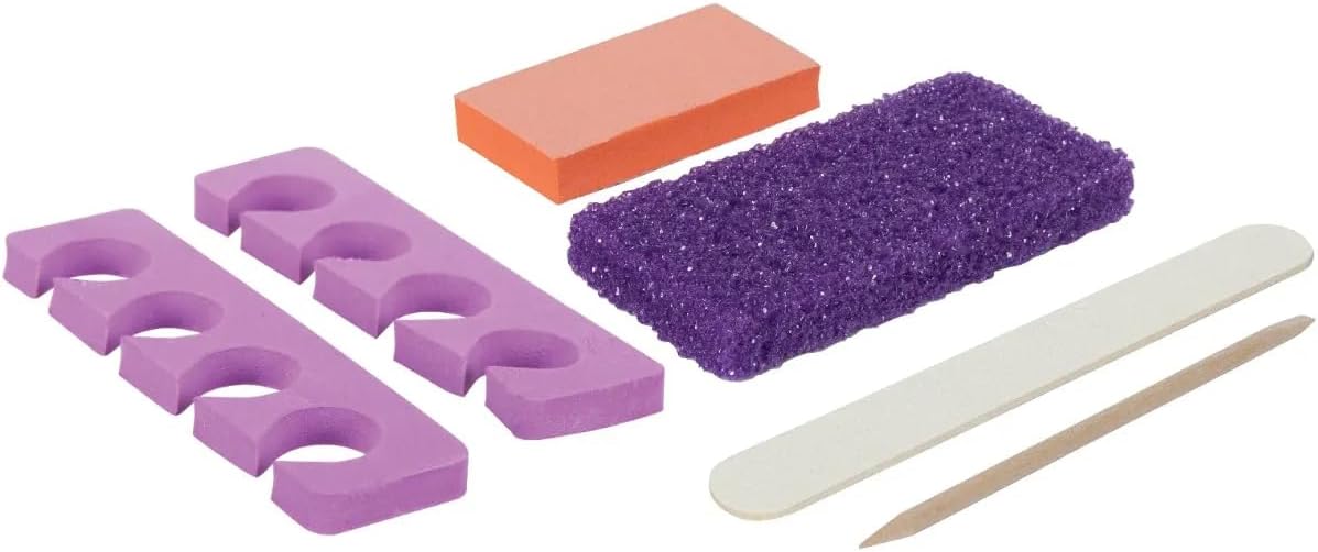 ForPro 5-Piece Pedi Kit, 100-Count, Individually-Packed Pedicure Set, Purple Pumice Pad, Wood Nail File 80/100 Grit, Mini Buffer 80/100 Grit, Wood Stick, Toe Separators - Image 2