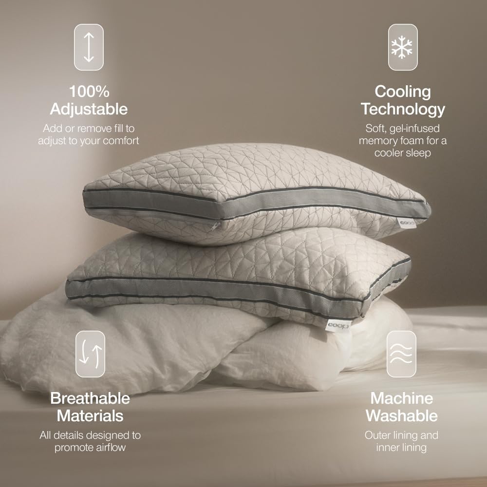Coop Home Goods Eden Bed Pillow Queen Size for Sleeping on Back, Stomach and Side Sleeper- Medium Soft Memory Foam Cooling Gel - CertiPUR-US/GREENGUARD Gold - Image 5