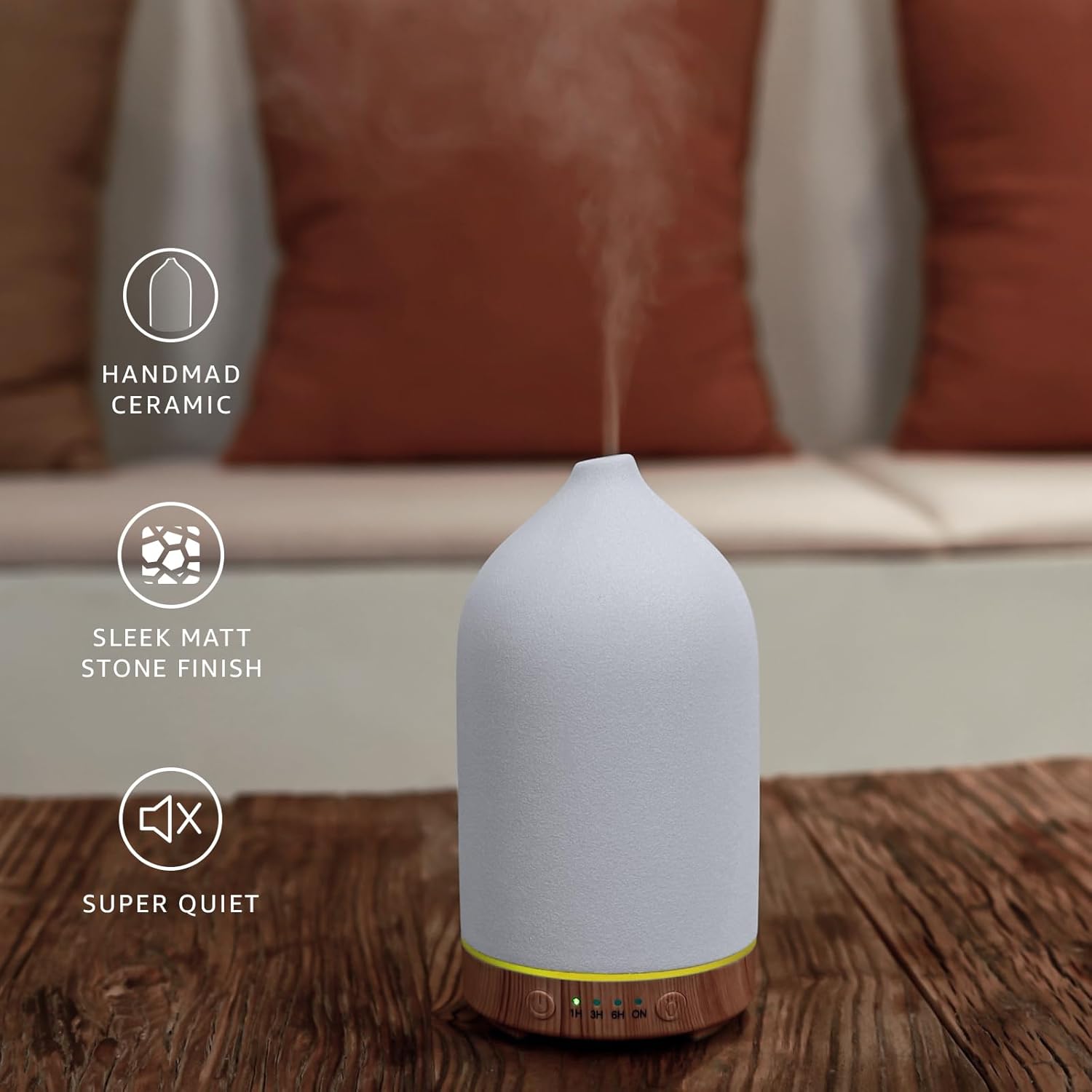 200ML Ceramic Essential Oil Diffuser for Home, Stone Diffuser | Ultrasonic Aromatherapy Diffuser & Air Humidifier for Bedroom, Office, Yoga, 7 LED Lights, Auto Shut-Off, 3 Timers,Wood Grain - Image 5