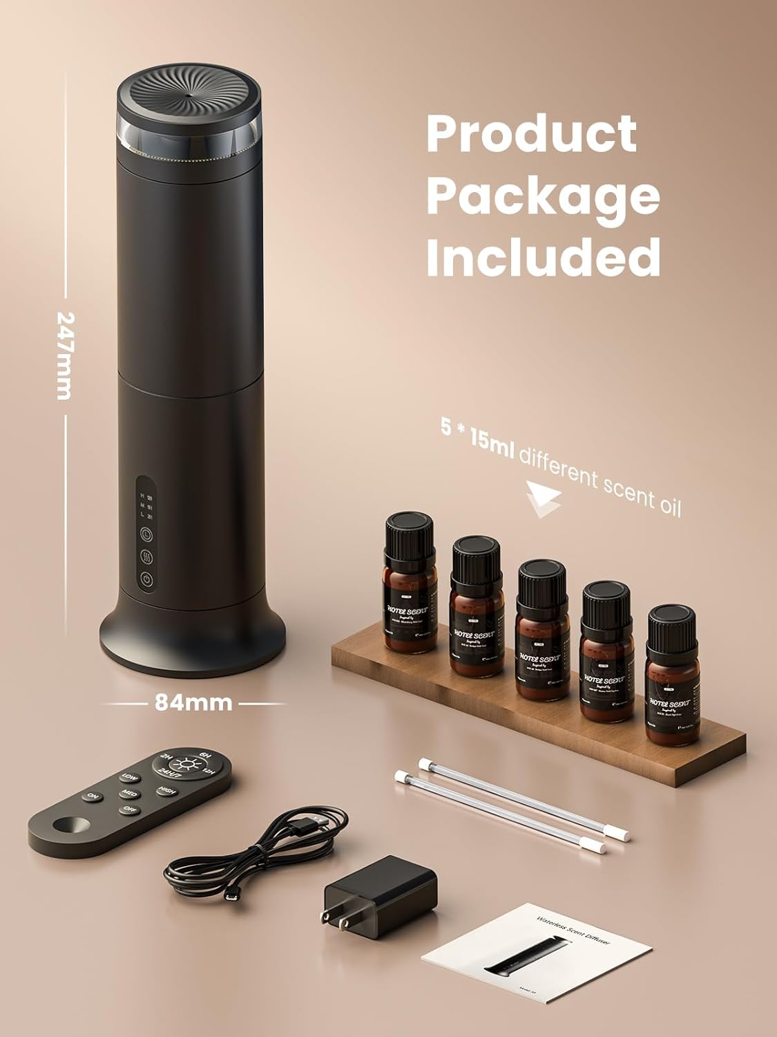 XEITIN Tower Waterless Diffuser with 5 Hotel-inspried Scent Oil Set | 2000 Sq.ft Whole-house Aroma, Cold Air Diffuser for Home Office Hotel, Pet-Friendly, Remote & Panel, 3 Timer & Intensity - Image 8