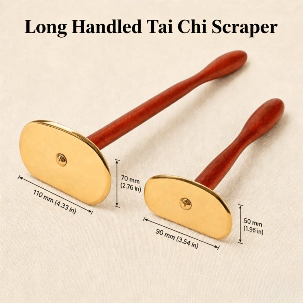 Brass Gua Sha Board with Long Handle, Self-Scraping Massage Tool for Home Use, Full Body Back Gua Sha Scraper with Rosewood Handle (Short Handle) - Image 6