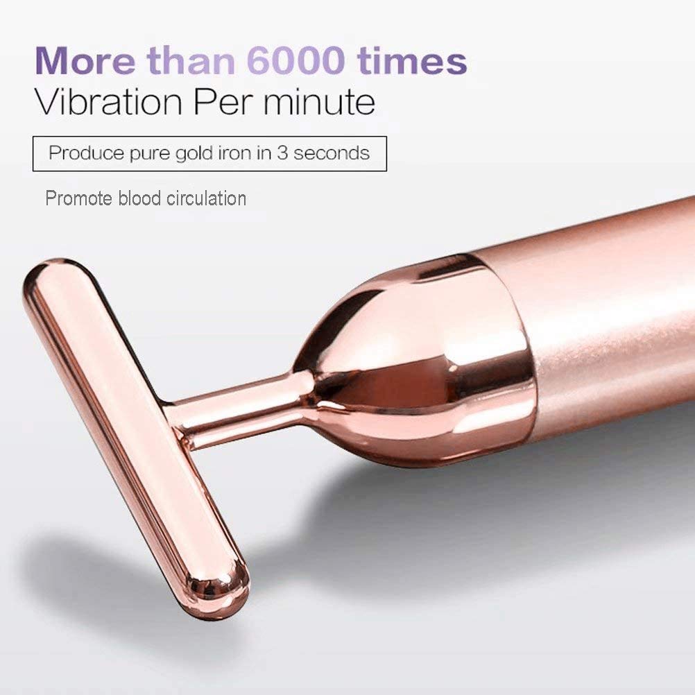 Beauty Bar 24k Golden Pulse Facial Massager, GOODYBUY T-Shape Electric Sign Face Massage Tools for Sensitive Skin Face Pull Tight Firming Lift - Image 7