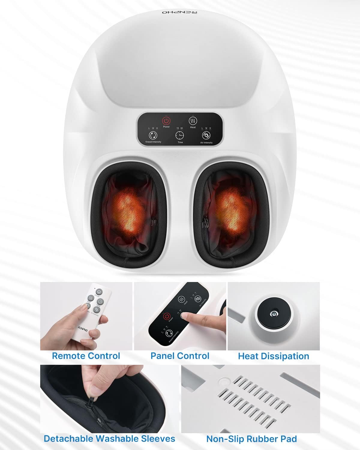 RENPHO Shiatsu Foot Massager with Heat for Plantar Fasciitis FSA Eligible | Massages Toes, Instep, Arch & Ankles, Cordless Remote, 3 Kneading Levels, Size 14, FSA Eligible HSA, Gifts for Women & Men - Image 4