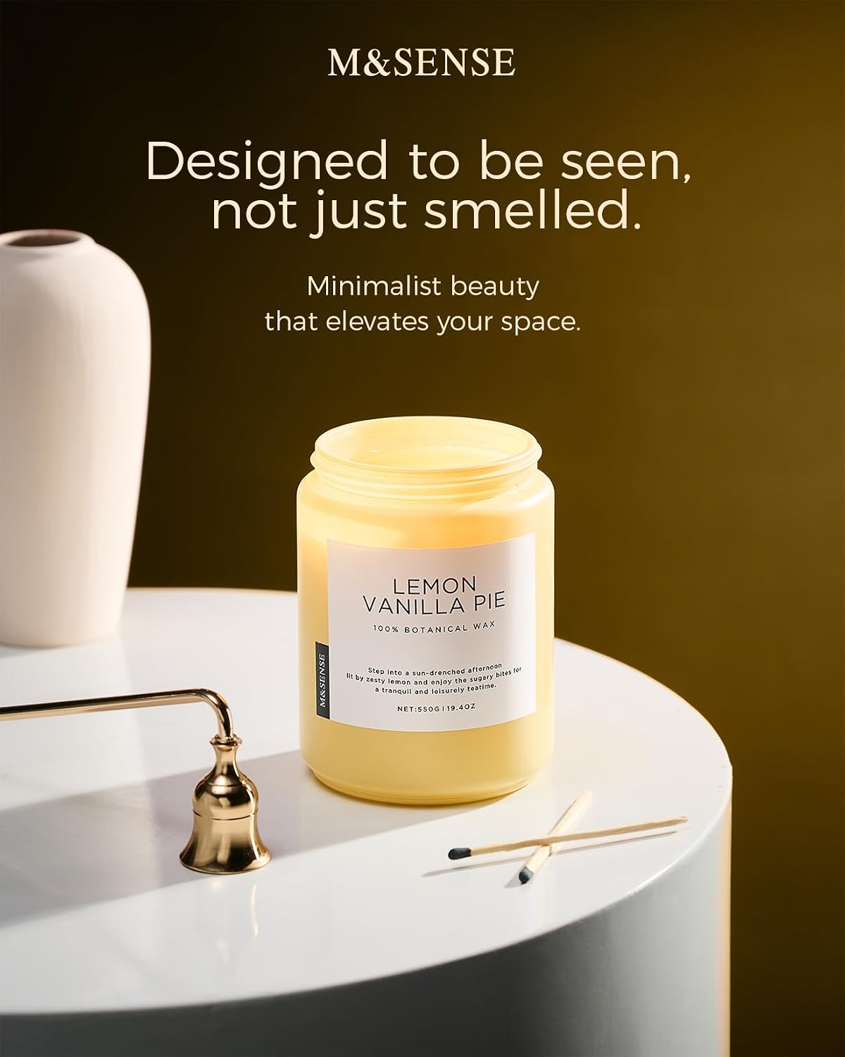 M&SENSE Lemon Vanilla Home Scented Candles, 19.4oz Natural Soy Wax, 110H | Large Long Lasting, Organic Non Toxic, Citrus Scent for Relaxation Odor Eliminating, Housewarming Fragrance for Men Women - Image 4