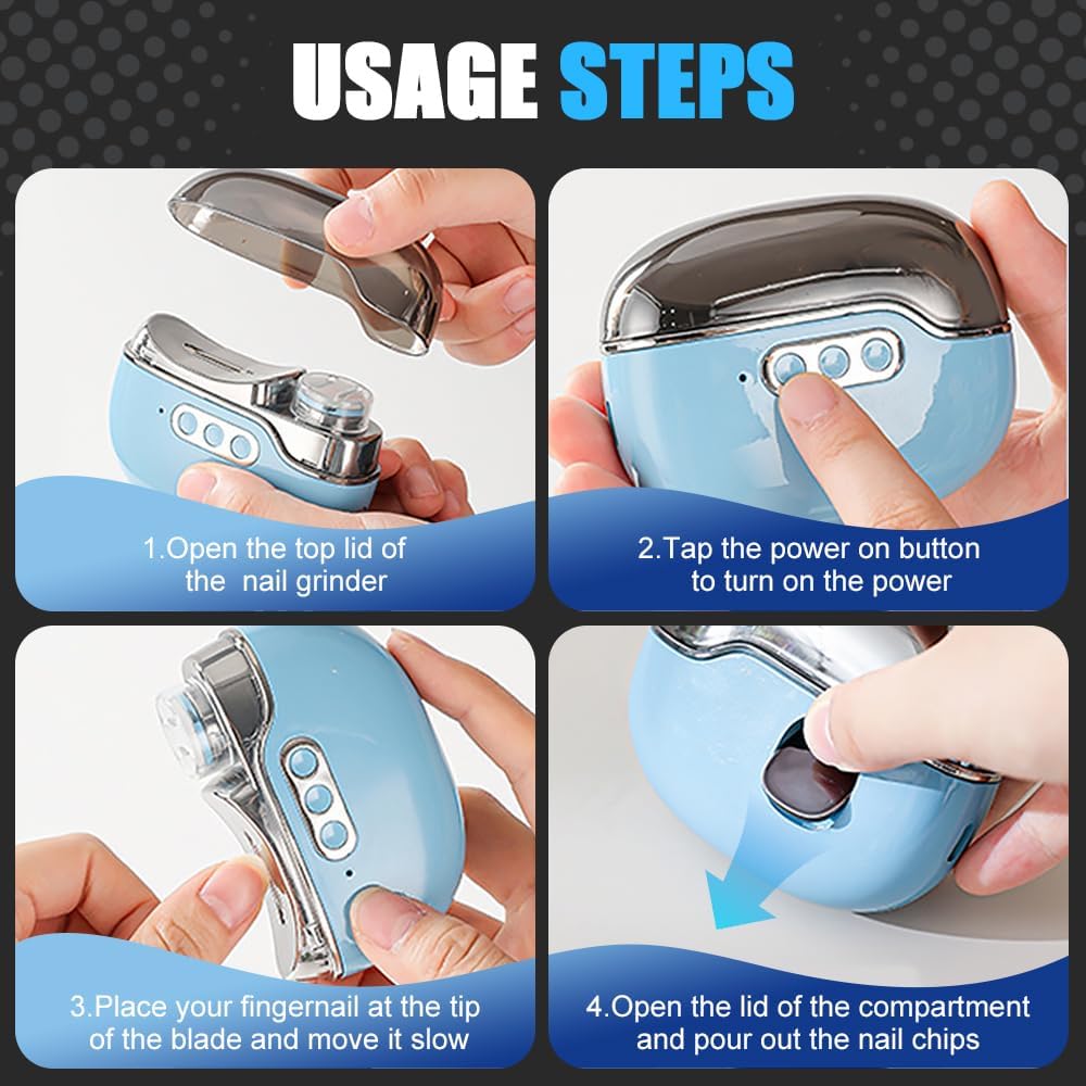 2026 New Electric Nail Clippers 2.0, 4 in 1 Electric Nail Trimmer and Polisher with Quick-Dry Light, Dual Grinding Heads with 2 Speeds, Low Noise Rechargeable Manicure Kit for Adults Seniors (Grey) - Image 6