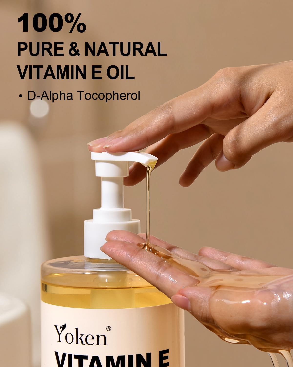 Yoken Vitamin E Oil for Skin 32 Oz Bulk Cold Pressed DIY Body oils for Face | Pure D-Alpha Tocopherol Vitamine Liquid Nails Vit e Women Moisturizing Dry Face Unscented Carrier Oil Hydrate Hexane Free - Image 3