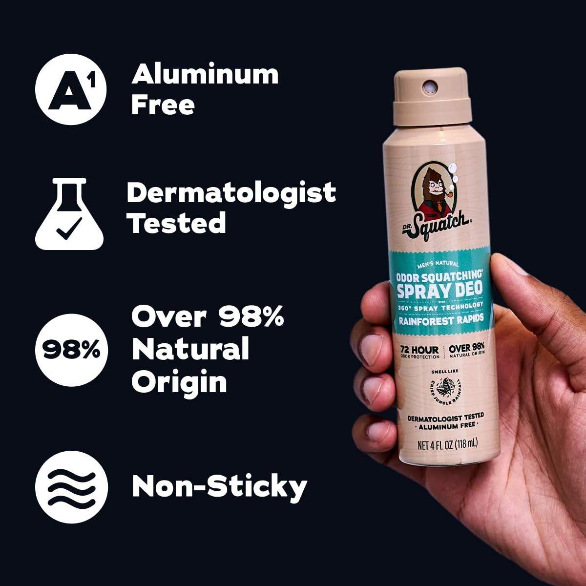Dr. Squatch Spray Natural Men’s Deodorant – Quick Dry Deodorant Men, Aluminum Free, Dermatologist-Tested – Created for all Skin Types – Fresh Falls + Rainforest Rapids, 4oz (2-Pack) - Image 4