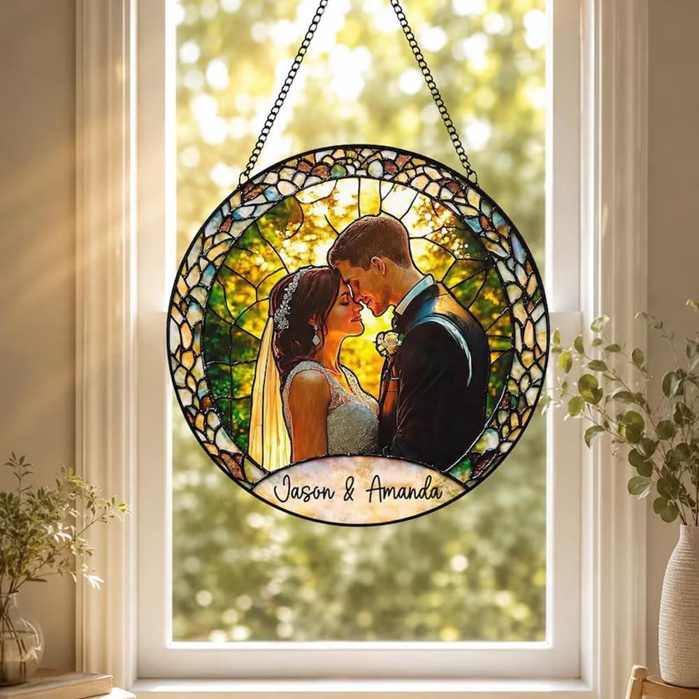 Custom Photo Stained Glass Sun Catcher, Personalized Couple Window Hanging Decor, Anniversary Valentine Gift for Husband Wife, Romantic Keepsake for Home - Image 5