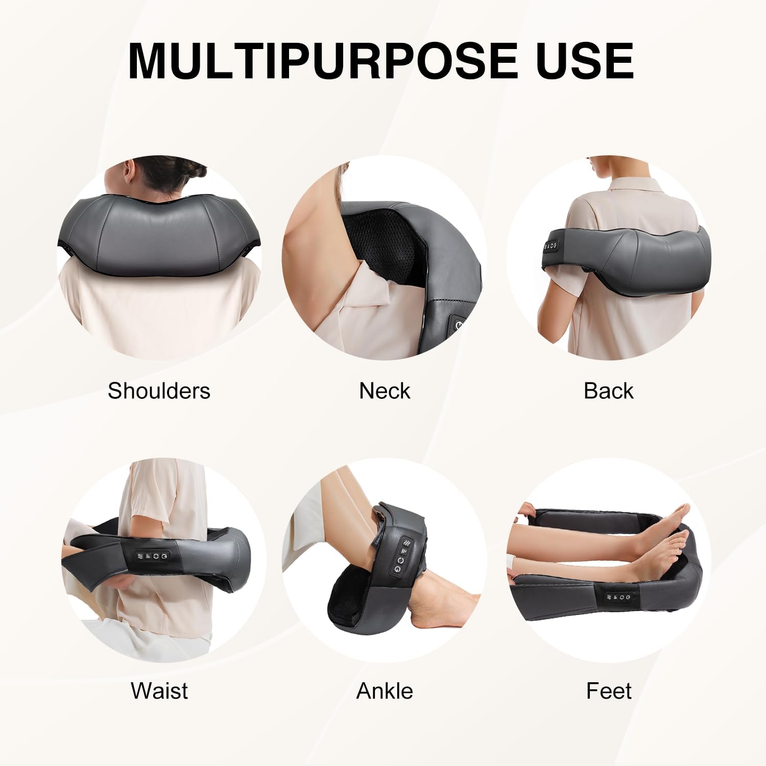 Nekteck Shiatsu Neck Massager with Heat for Pain Relief, Gray, NOT Cordless | 2026 Upgraded 3D Back Shoulder Kneading Massage Pillow, 3 Intensity Speeds Deep Tissue, Relaxation Gifts for Men Women - Image 6