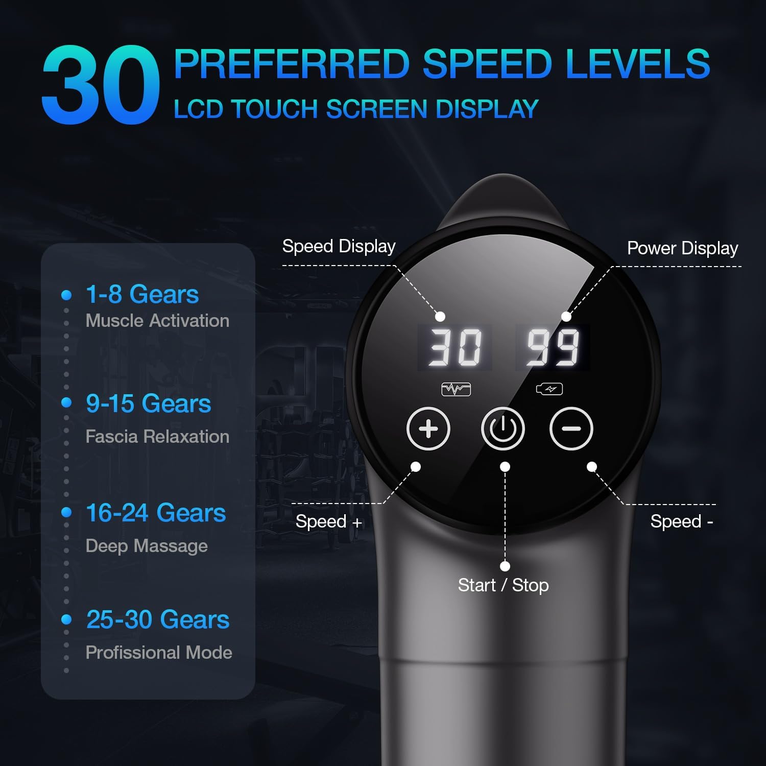 OLsky Massage Gun Deep Tissue 30 Speeds 9 Attachments Handheld (Grey) | Electric Muscle Massager, High-intensity Percussion, Massage Device for Pain Relief, Quiet and Powerful, Ideal for Recovery - Image 2