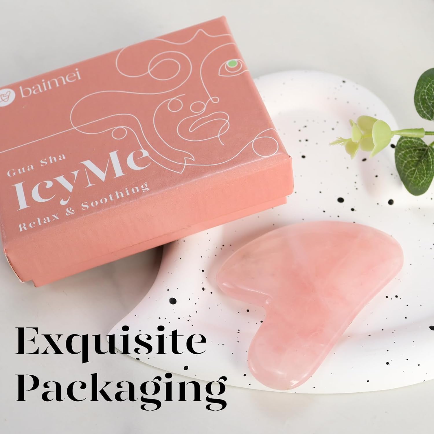 BAIMEI IcyMe Natural Rose Quartz Gua Sha Facial Sculpt Massage Tool-Pink | Guasha Tool for Face with Smooth Cool Texture & Ergonomic Design – Sculpt, Lift & Relieve Tension, Ideal Spa Gifts for Women - Image 7