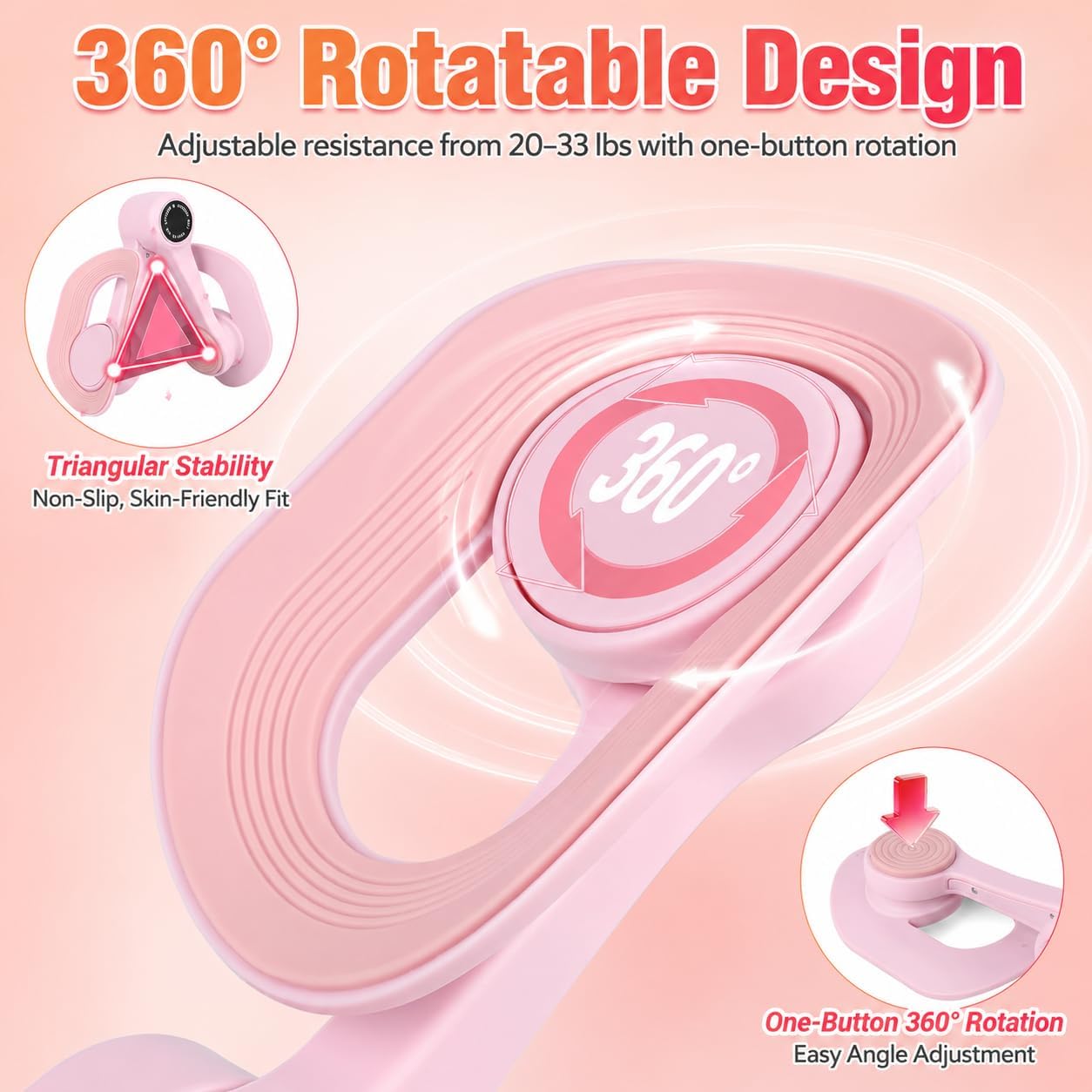 Pelvic Floor Trainer, Thigh & Hip Muscle Trainer for Women | 360° Rotatable Portable Inner Thigh Exerciser for Hip Leg Arm, Screen Display & TPE Non-Slip Enlarged Fitting Surface - Image 4