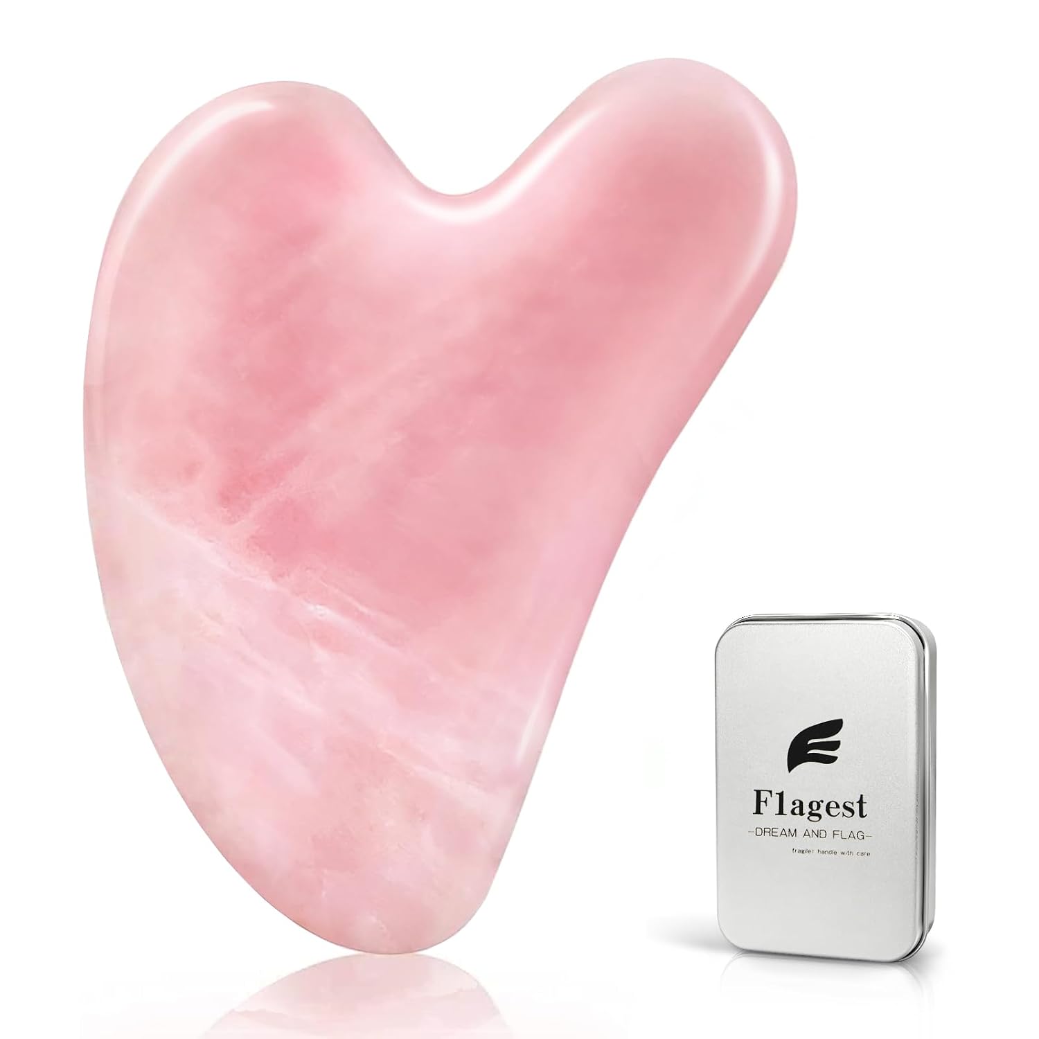 Rose Quartz Gua Sha Facial Tool, 100% Genuine Guasha Stone | Face Massage Tool, Naturally Cooling, Heart-Shaped, Jawline Sculptor, Face, Neck & Body, Ideal Daily Skincare Gift