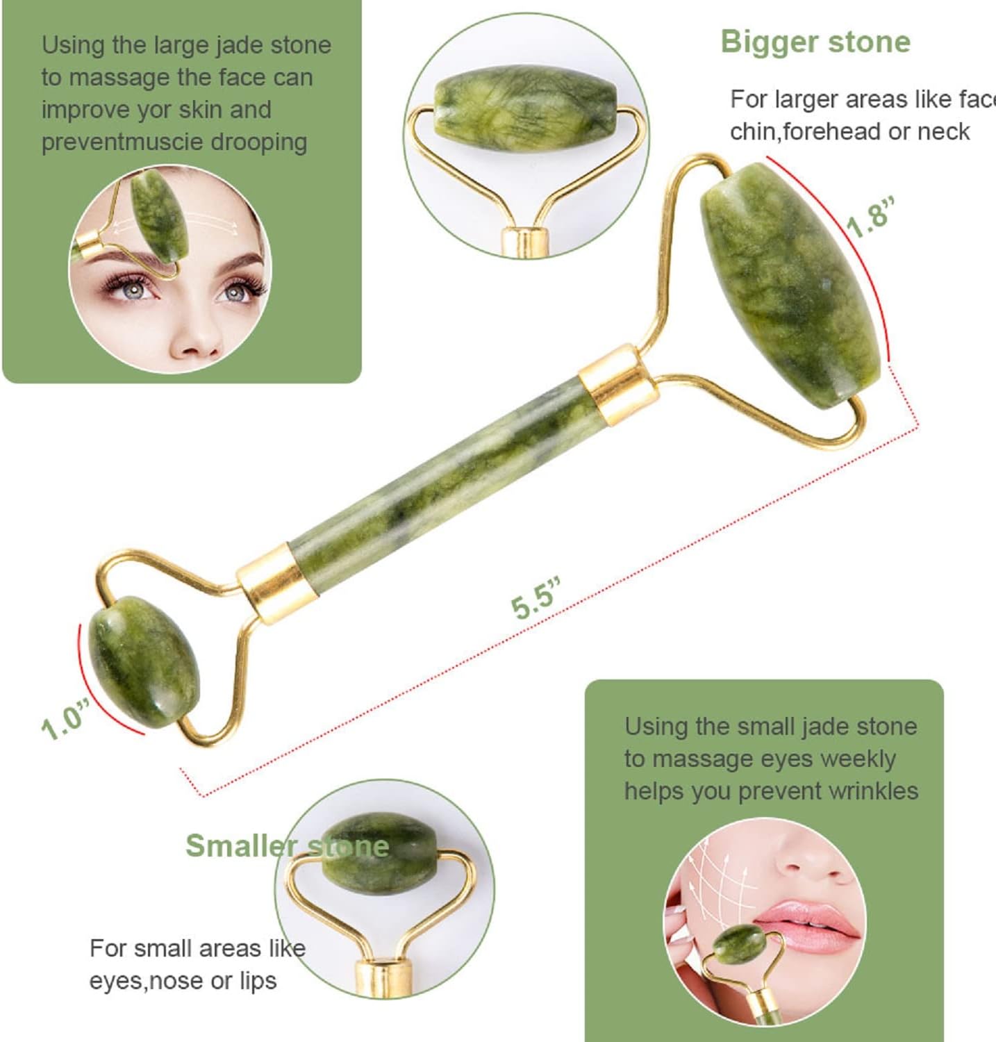 Jade Roller & Gua Sha Set 5 in 1 Facial Massager Tools - Jade Gua Sha Facial Massager Set with Roller for Face Sculpting & Skin Care | Jade Gua Sha Facial Massager Set with Roller for Face Sculpting & Skin Care - Image 2