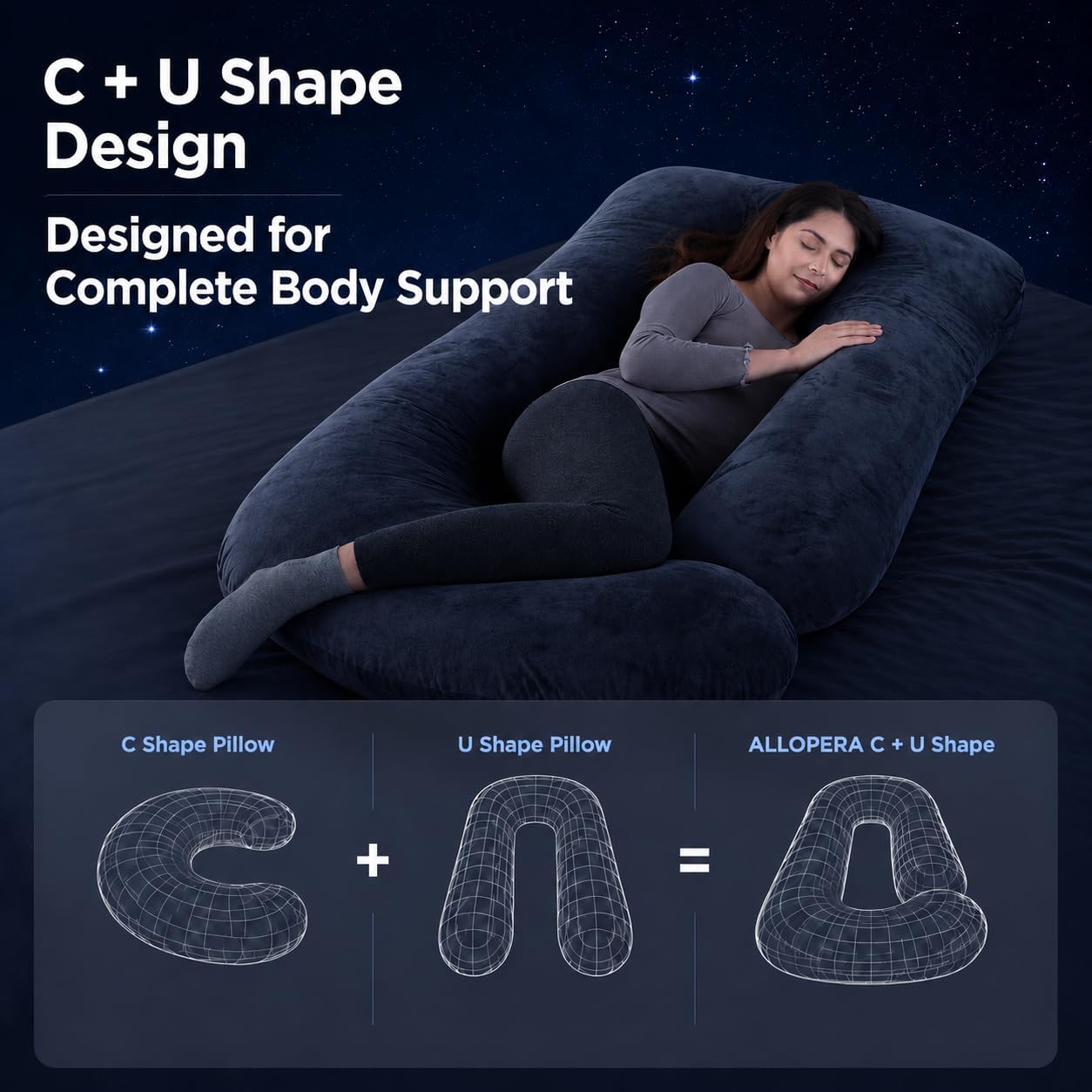ALLOPERA U Shape Pregnancy Pillow - Full Body Maternity Pillow for Sleeping | Side Sleeper Support for Back, Belly, Hip & Leg, Pregnant Women, Removable & Washable Cover, Adjustable Fill, 57 Inch, Velvet - Image 5