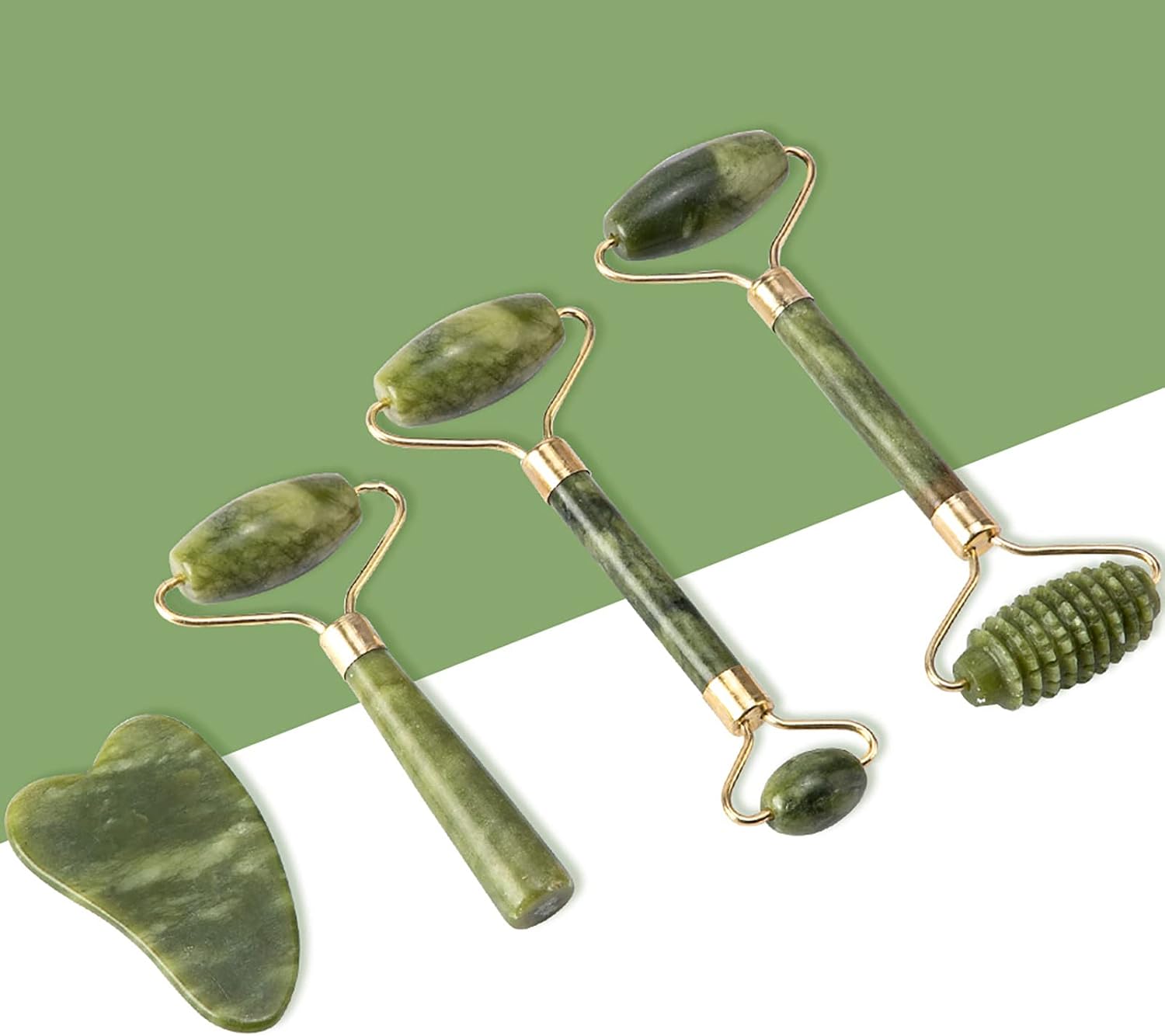 Jade Roller & Gua Sha Set 5 in 1 Facial Massager Tools - Jade Gua Sha Facial Massager Set with Roller for Face Sculpting & Skin Care | Jade Gua Sha Facial Massager Set with Roller for Face Sculpting & Skin Care - Image 4
