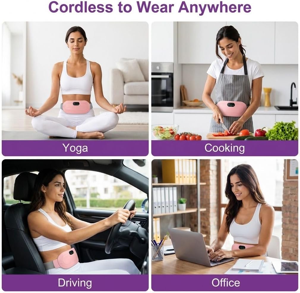 Heating Pad for Period Cramps, Portable Menstrual Heating Pad - White | Cordless Pink heating belt with 4 heat levels, 4 massage modes & rechargeable design for period pain relief - Image 5