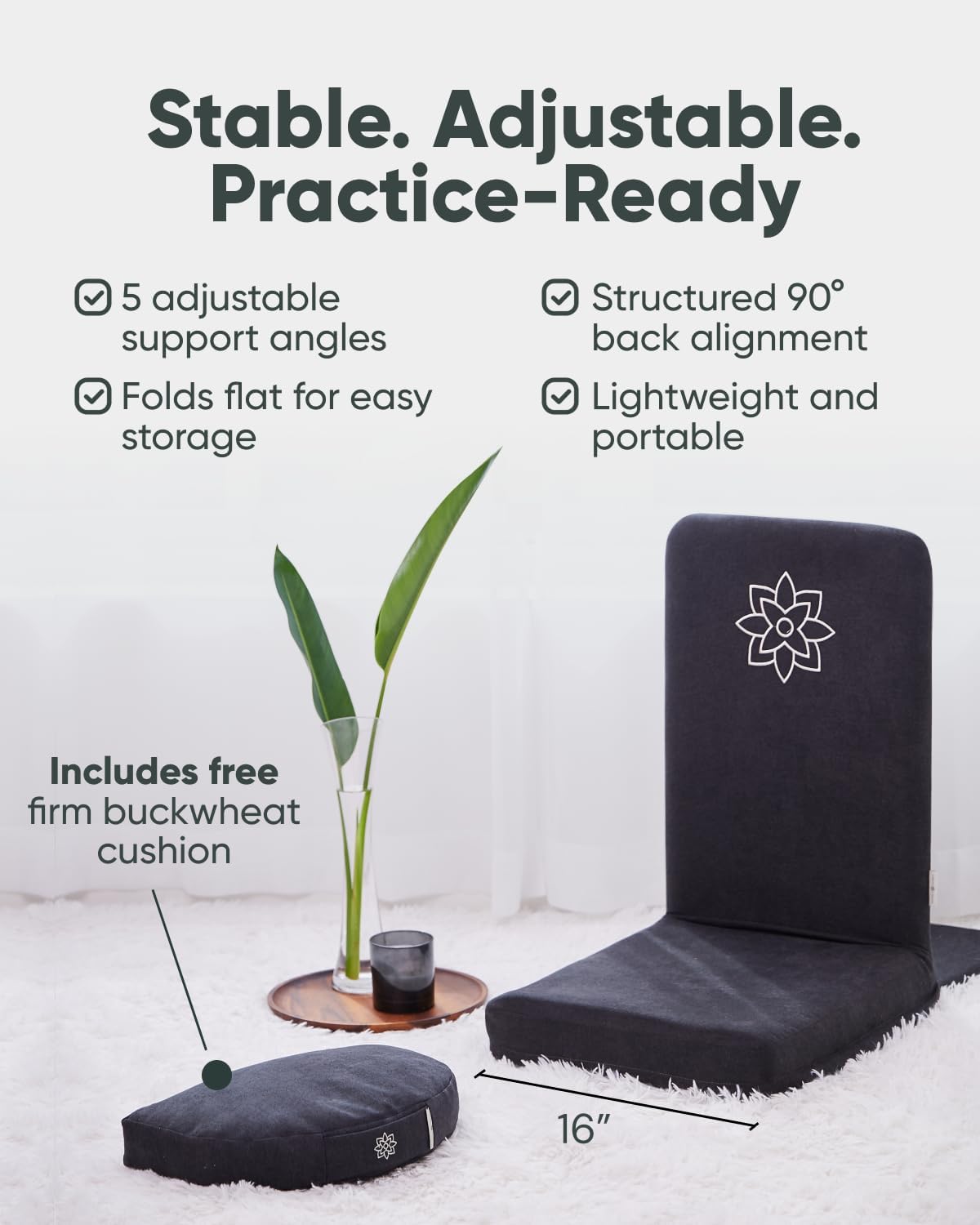 Folding Pro Meditation Chair - Adjustable Meditation Seat with Back Support and Half Moon Buckwheat Meditation Cushion - Comfortable Mindfulness Living Room Floor Chair - Image 4