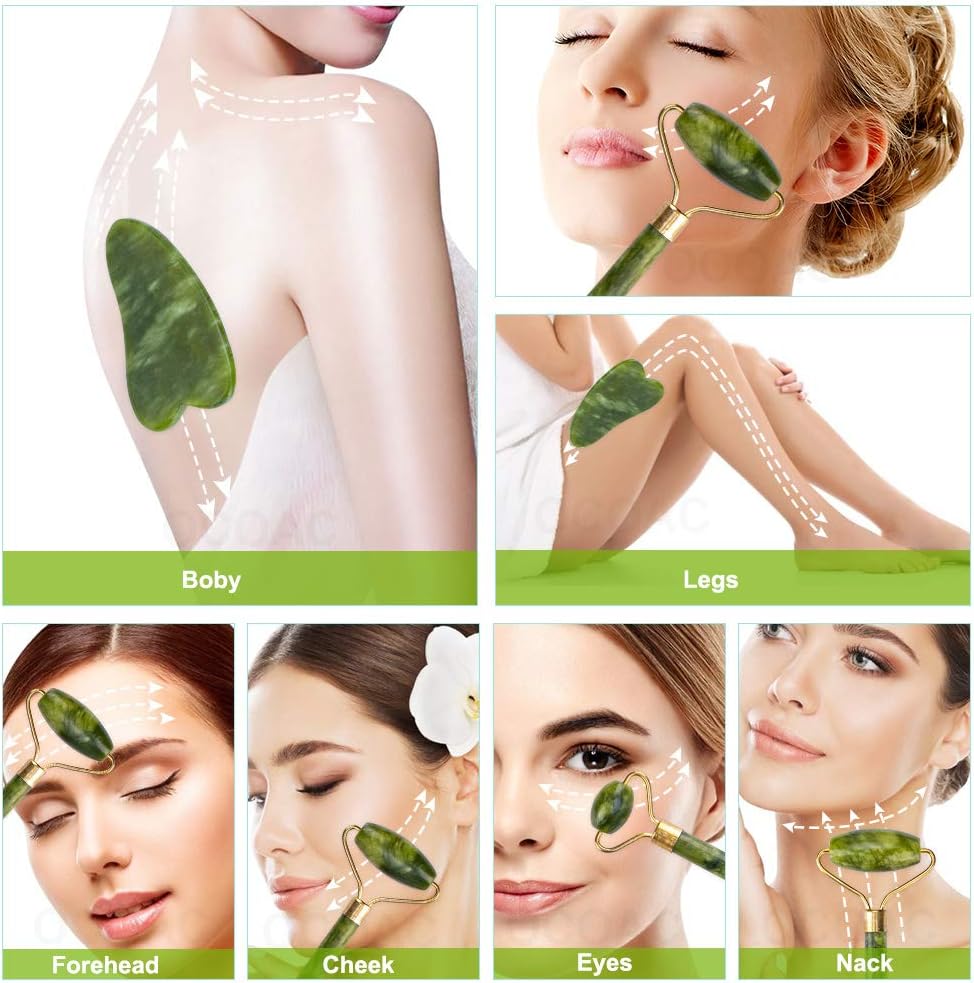 Jade Roller & Gua Sha Set 5 in 1 Facial Massager Tools - Jade Gua Sha Facial Massager Set with Roller for Face Sculpting & Skin Care | Jade Gua Sha Facial Massager Set with Roller for Face Sculpting & Skin Care - Image 7