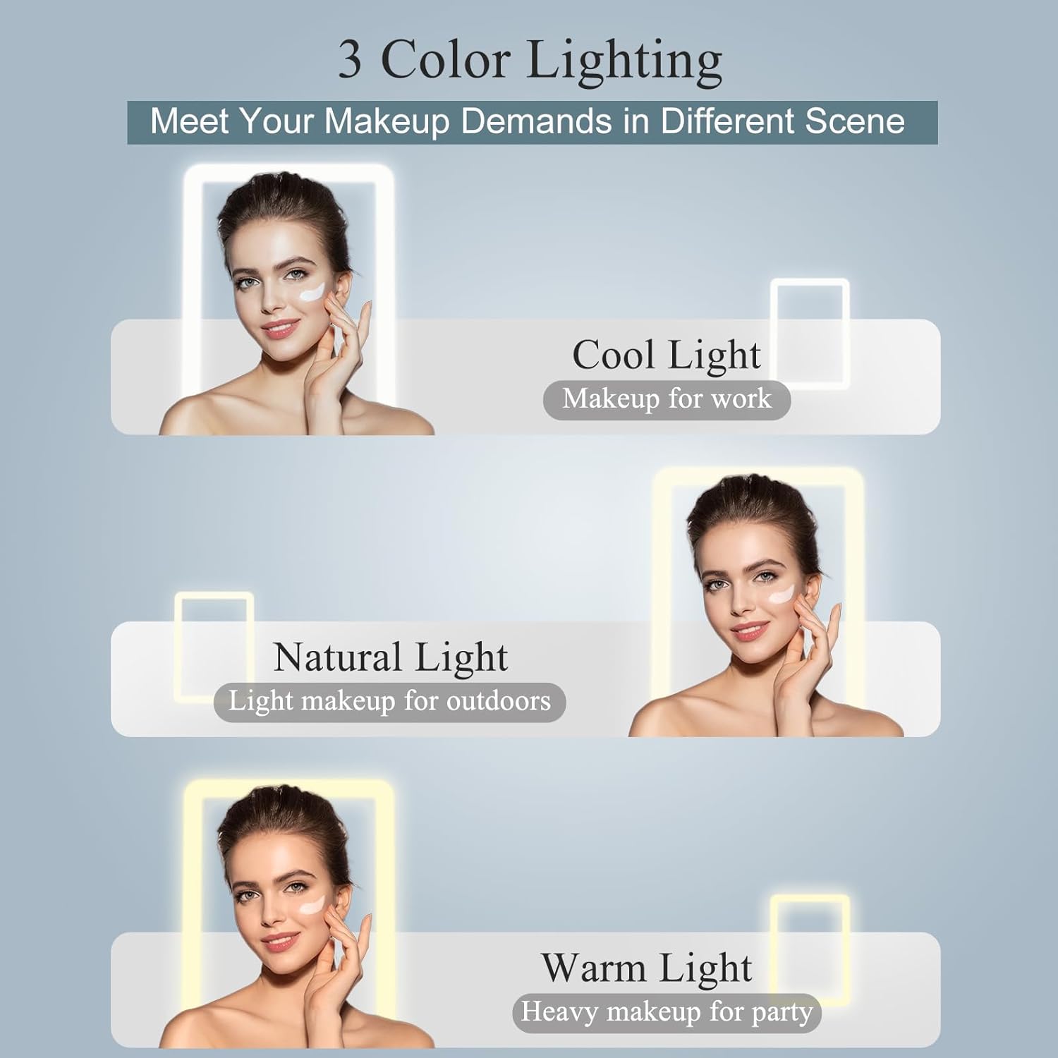 FUNTOUCH Rechargeable Travel Makeup Mirror with 72 Led Lights | Portable Lighted Beauty Mirror, 3 Color Lighting, Dimmable Touch Screen, Tabletop LED Folding Cosmetic Vanity Mirror - Image 3