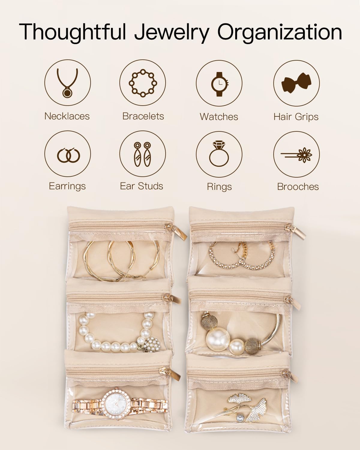 VLANDO Jewelry Organizers and Storage with Clear 6 Velvet Bags,White | Premium Petal Hardware,Fits Handbags Well,Rings and Chains, Women,Holidays,Bridesmaid Gifting - Image 5