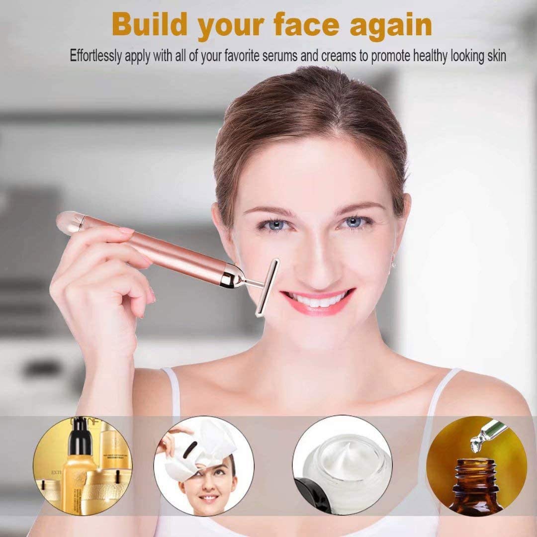 Beauty Bar 24k Golden Pulse Facial Massager, GOODYBUY T-Shape Electric Sign Face Massage Tools for Sensitive Skin Face Pull Tight Firming Lift - Image 8