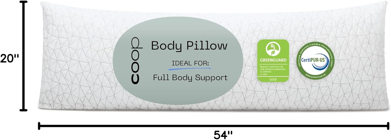 Coop Home Goods Original Adjustable Body Pillow, 20x54 Long Pillow for Back, Shoulder, Hip and Knee Support, Side Sleeper Body Pillows for Adults with Memory Foam & Washable Cover - Image 9