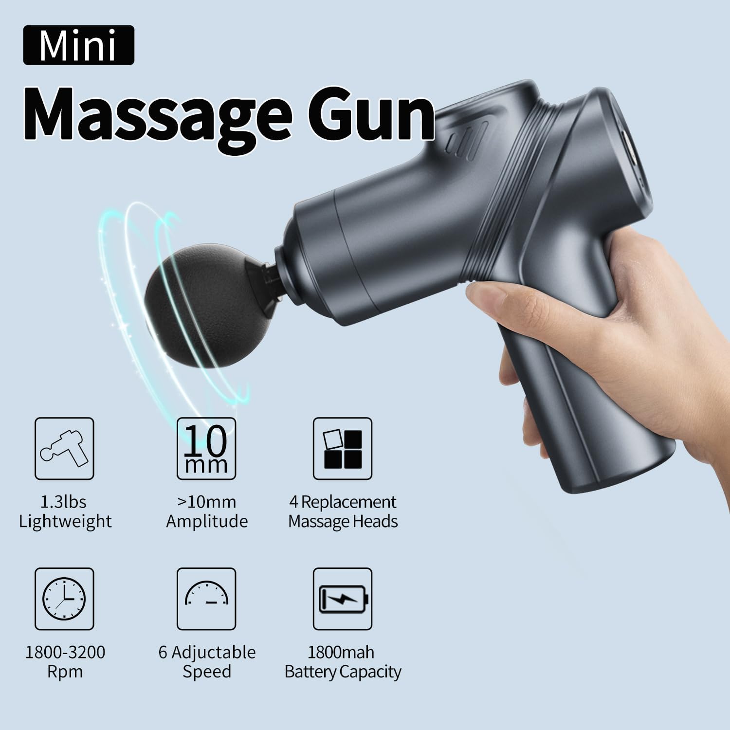 Massage Gun Deep Tissue Mini Muscle Massager for Pain Relief, Blue | Small Portable Handheld Massager Gun, Back and Neck Massager for Pain Relief, 6 Speed & 4 Heads, Birthday Gifts for Men Dad - Image 7