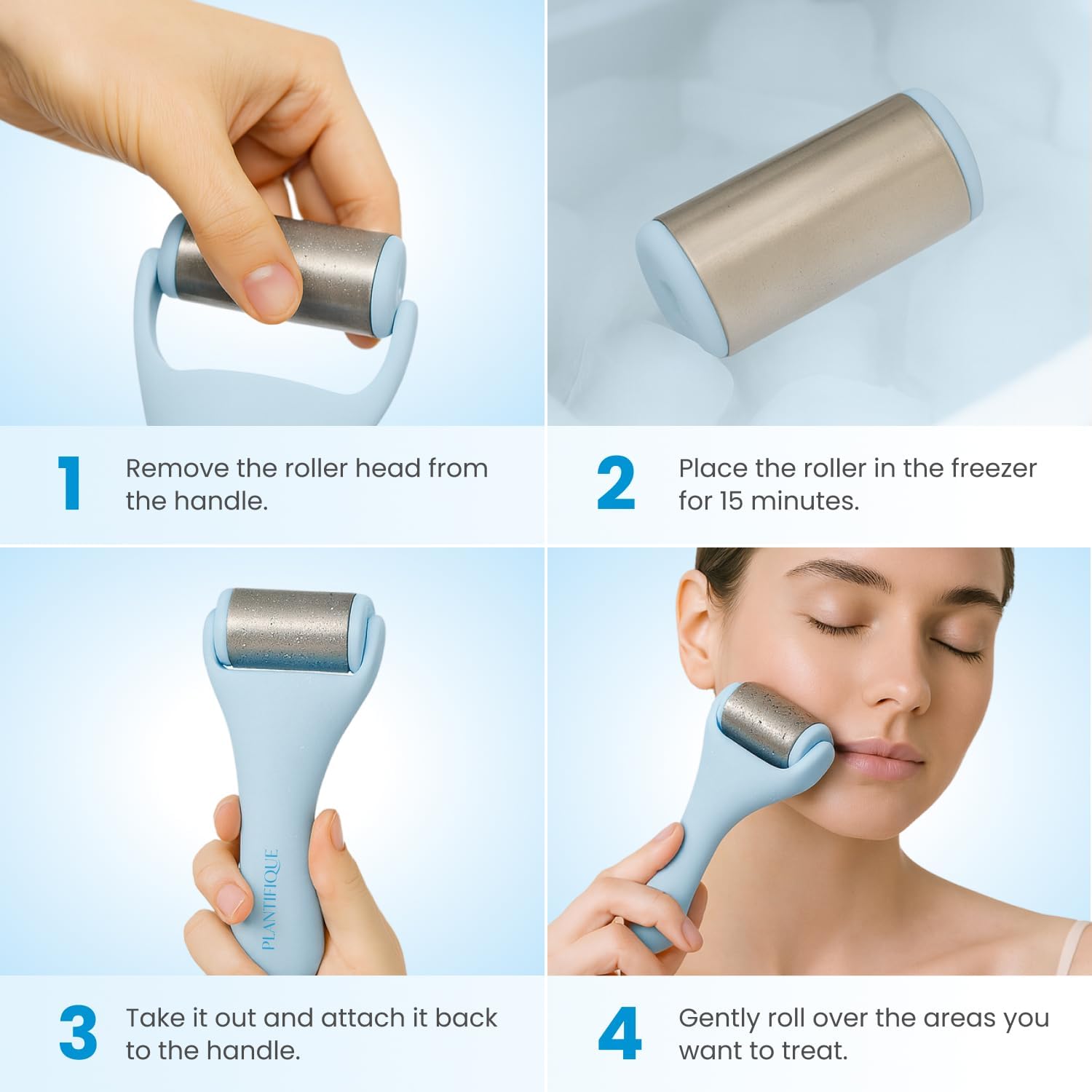 PLANTIFIQUE Ice Roller & Guasha Tool for Face - Reduce Puffiness & Soothe | Stainless Steel Set: Gua Sha Facial Tool & Face Roller with Cooling Beads - Lymphatic Drainage Massager - Image 5