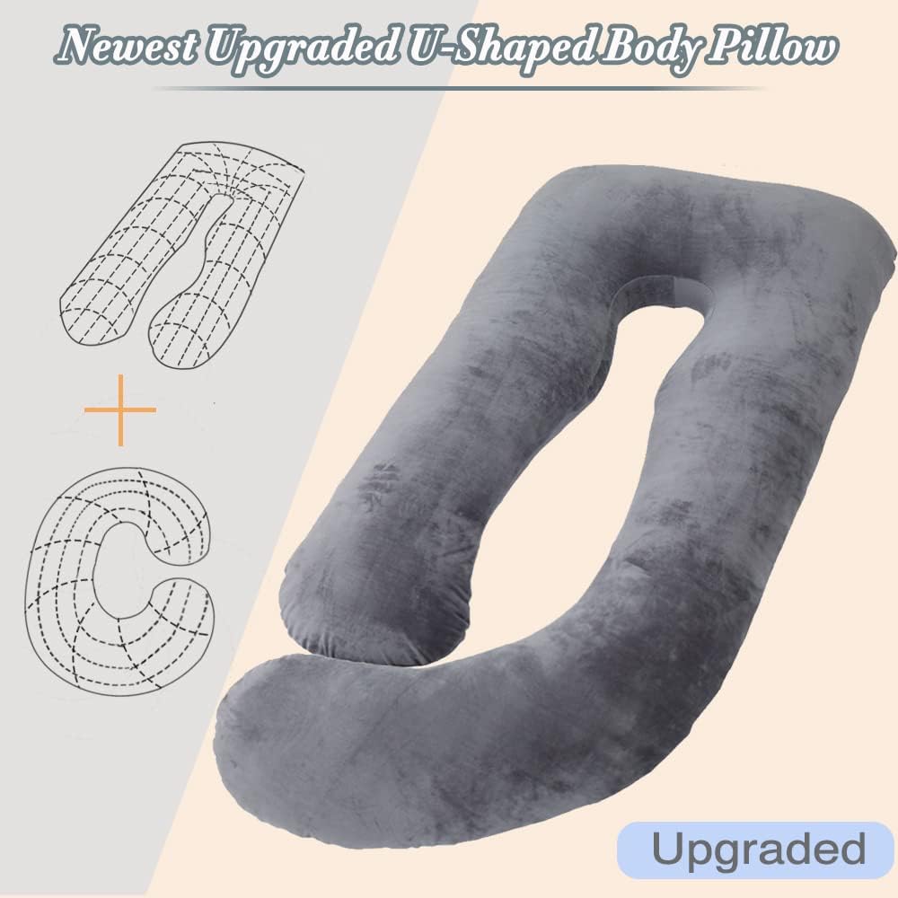 60 Inch Pregnancy Pillow for Sleeping, Extra Large U Shaped Body Pillow, Maternity Pillow for Pregnant Women with Velvet Cover (Dark Grey) - Image 2