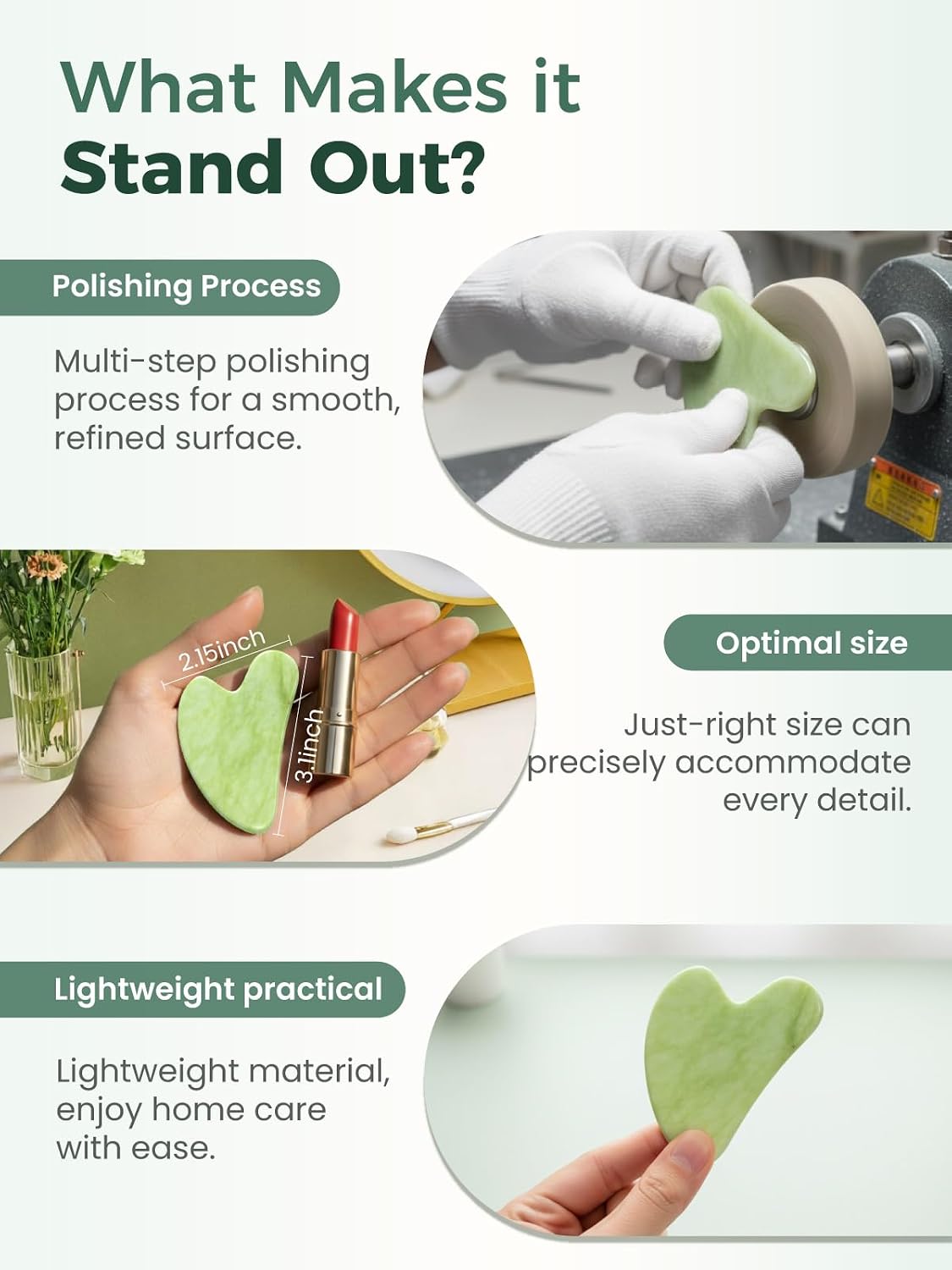 Gua Sha Facial Tools, Natural Jade Stone Guasha Tool for Face Acupuncture Therapy Trigger Point Treatment, Gua Sha Scraping Massage Tool - Image 4