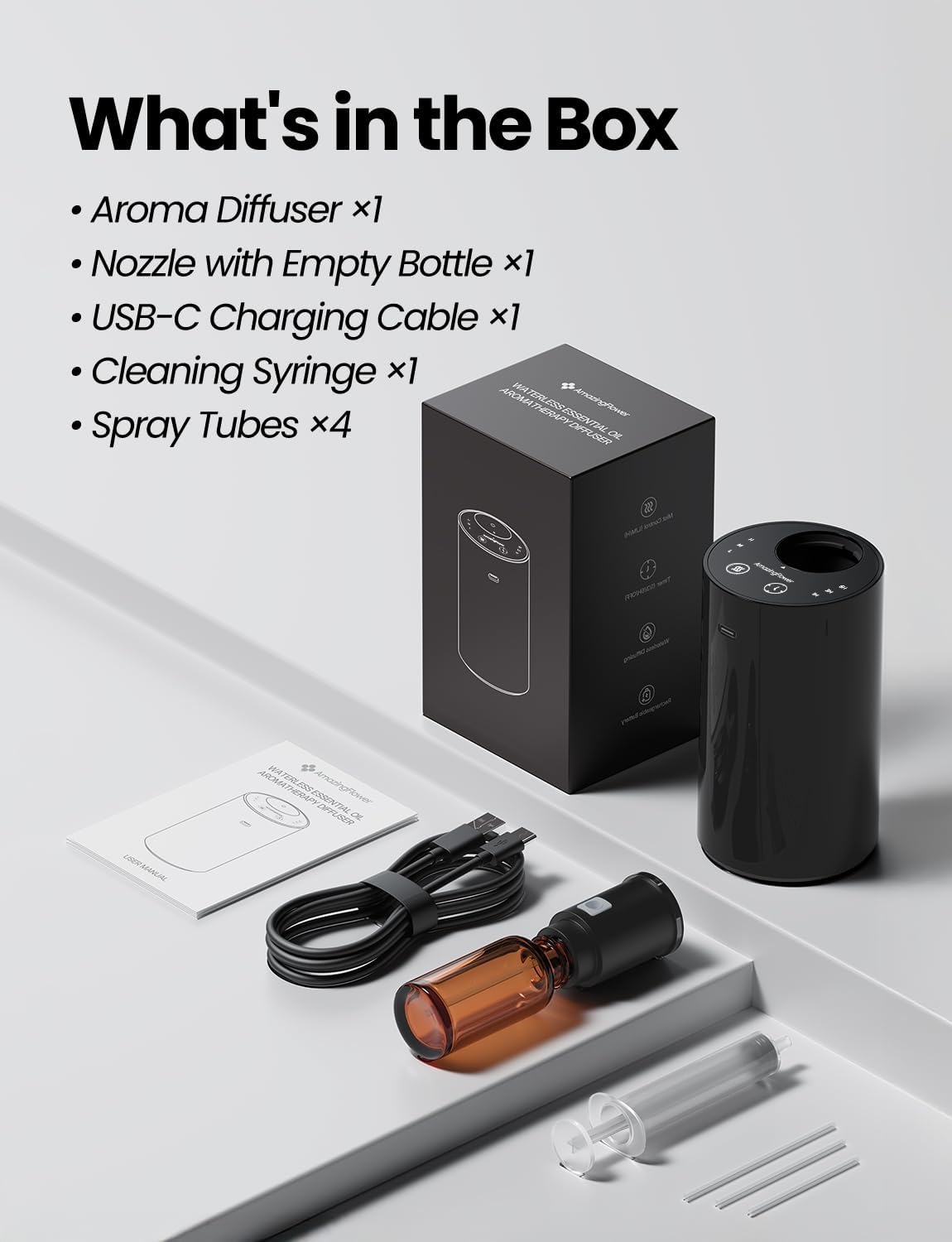 Waterless Essential Oil Diffuser, Portable Aromatherapy Diffuser with 20mL Capacity, Battery Operated Mini Scent Diffuser,3 Mist Levels & Timers, Leak-Free, for Home, Car, Office (Black) | 20mL Capacity, Battery Operated, Mini Scent Diffuser, 3 Mist Levels, Timers, Leak-Free for Home, Office & Travel - Image 8