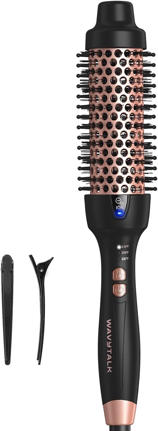 Wavytalk Thermal Brush Blowout Express 1.5" Ionic Heat Round Brush | Creates Smooth Shiny Blowout Look, Salon Blowouts, 3 Temp Settings Dual Voltage, Easy to Use Reduces Frizz, Rose Gold