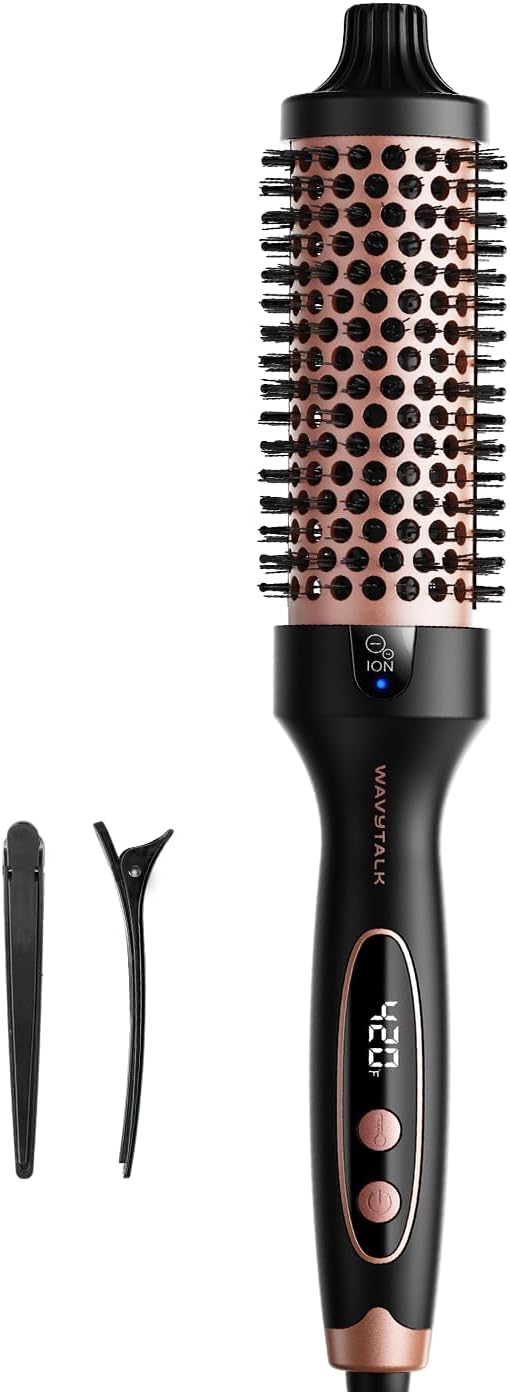 Wavytalk Thermal Brush Blowout Boost 1.5″ Heat Round Brush for Blowout Look | Negative Ion Technology, Tourmaline Ceramic, 5 Temperature Settings Dual Voltage, Less Damage, Rose Gold