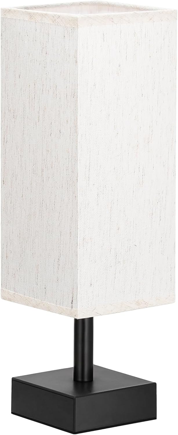 aooshine Small Bedside Table Lamp for Bedroom - Square Cream Fabric Shade | Inline Rocker Switch, Corded Electric, Bulb Not Included, 12.8" Mini Table Lamp for Nightstand, Desk, Dorm, Office - Image 9