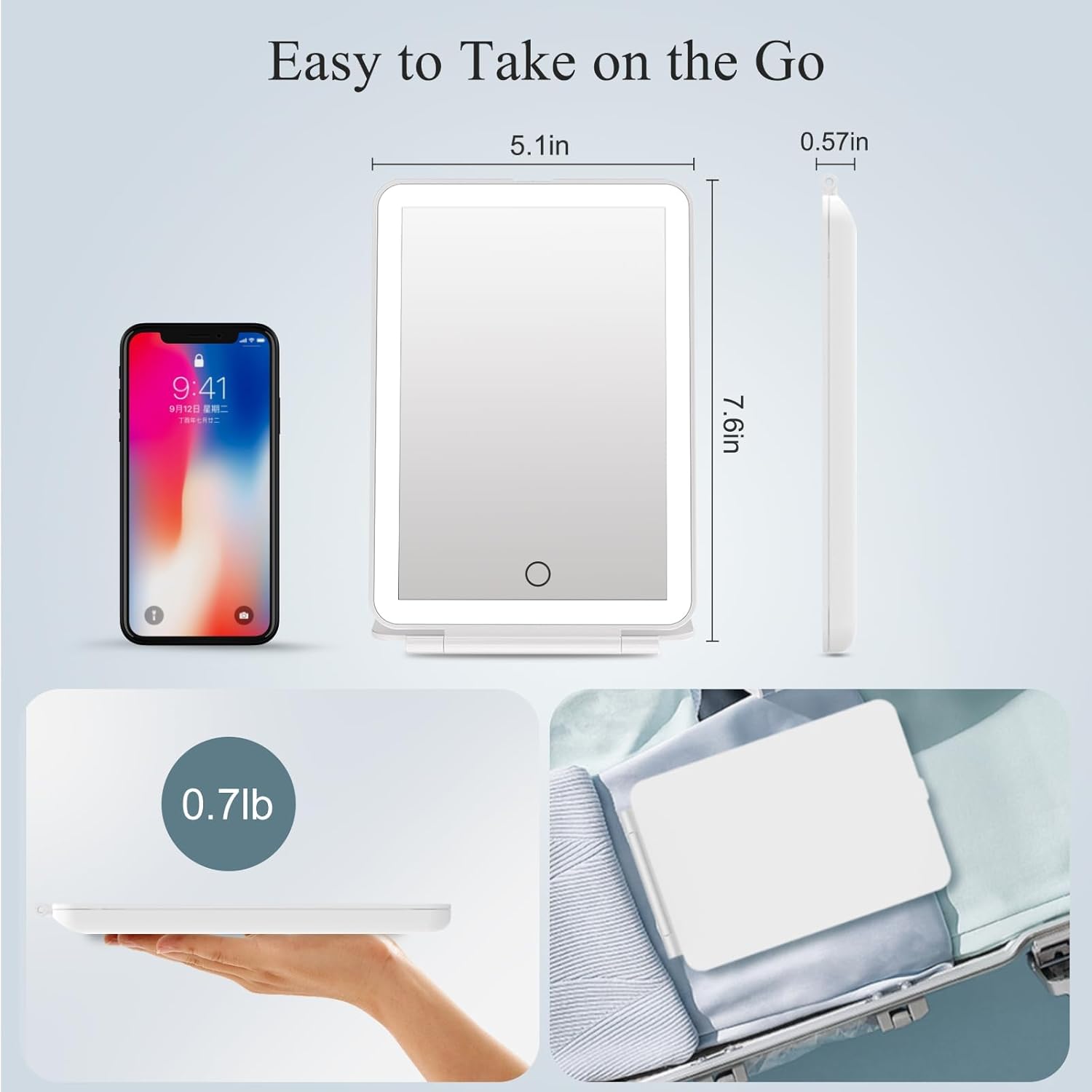 FUNTOUCH Rechargeable Travel Makeup Mirror with 72 Led Lights | Portable Lighted Beauty Mirror, 3 Color Lighting, Dimmable Touch Screen, Tabletop LED Folding Cosmetic Vanity Mirror - Image 5