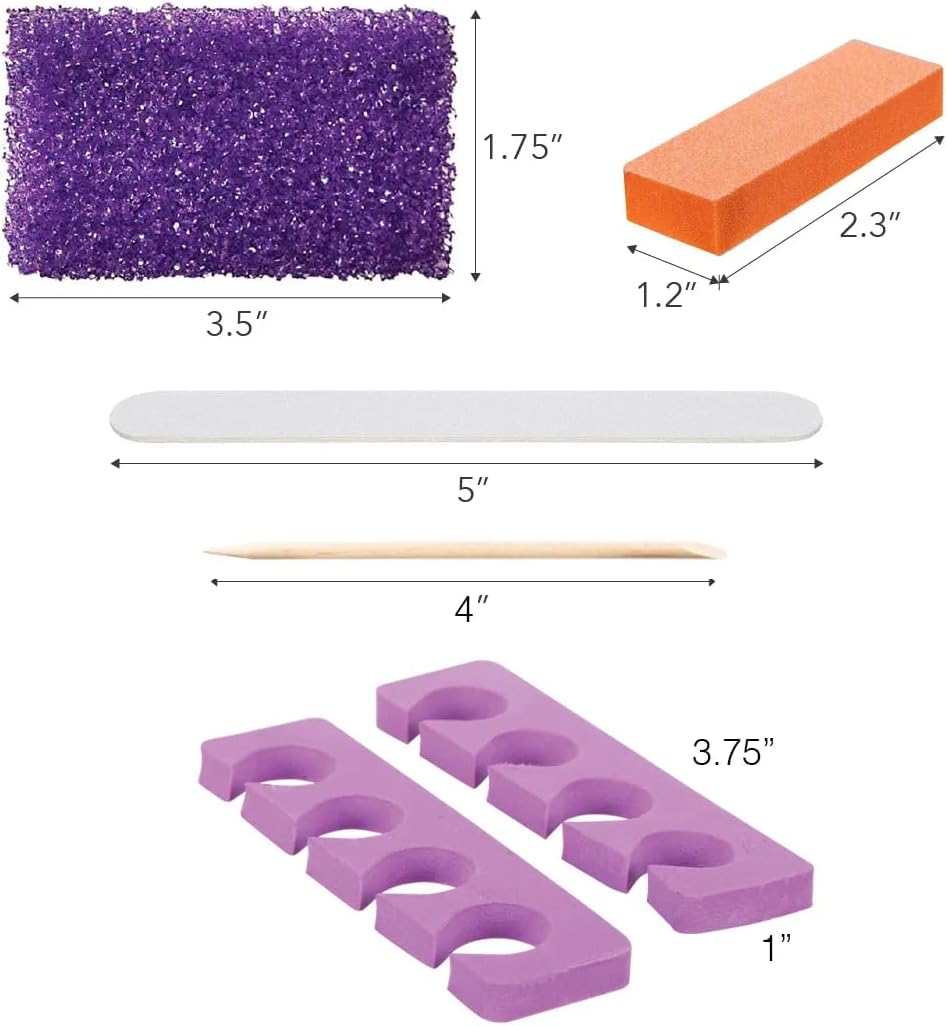 ForPro 5-Piece Pedi Kit, 100-Count, Individually-Packed Pedicure Set, Purple Pumice Pad, Wood Nail File 80/100 Grit, Mini Buffer 80/100 Grit, Wood Stick, Toe Separators - Image 4