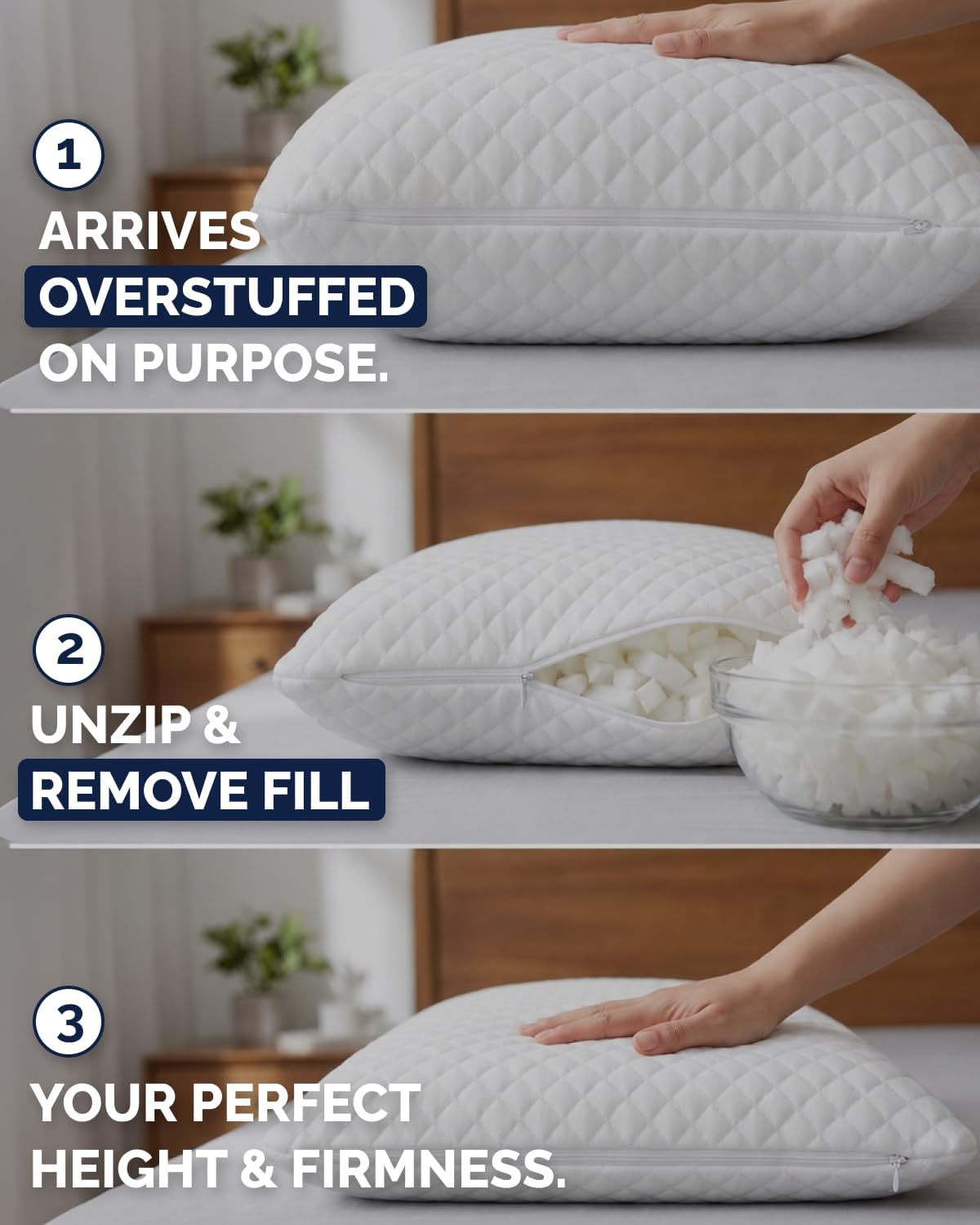 Adjustable Cooling Pillow Queen Size, Arrives Extra Full, Customizable Fill | Rayon Derived from Bamboo, Double-Sided Cooling Bed Pillow for Hot Sleepers, Adjustable Shredded Memory Foam, Soft or Firm - Image 2