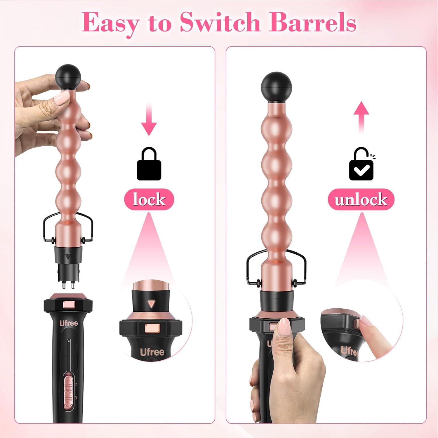 Ufree 7-in-1 Curling Iron Set with Interchangeable Ceramic Barrels, Curling Wand Set with Thermal Brush, Hair Straightener and Wand Curling Iron, Versatile Styling Hair Curlers Set, Gifts for Women - Image 6