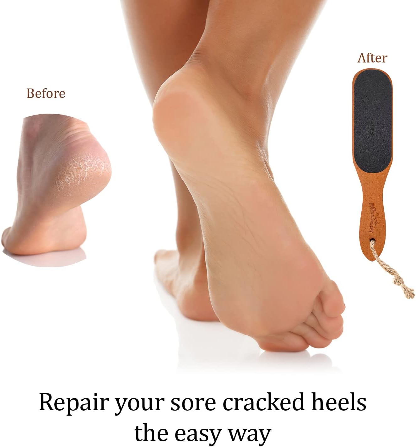 Pumice Stone Foot File - Wooden Pedicure Feet Scrubber with Handle for Callus, Dry, and Dead Skin Removal - Heel Scraper for Feet, Hands, and Body - Foot Filer for Use in Shower | Heel Scraper with Handle for Callus, Dry, and Dead Skin Removal - Feet, Hands, and Body - Foot Filer for Use in Shower - Image 5