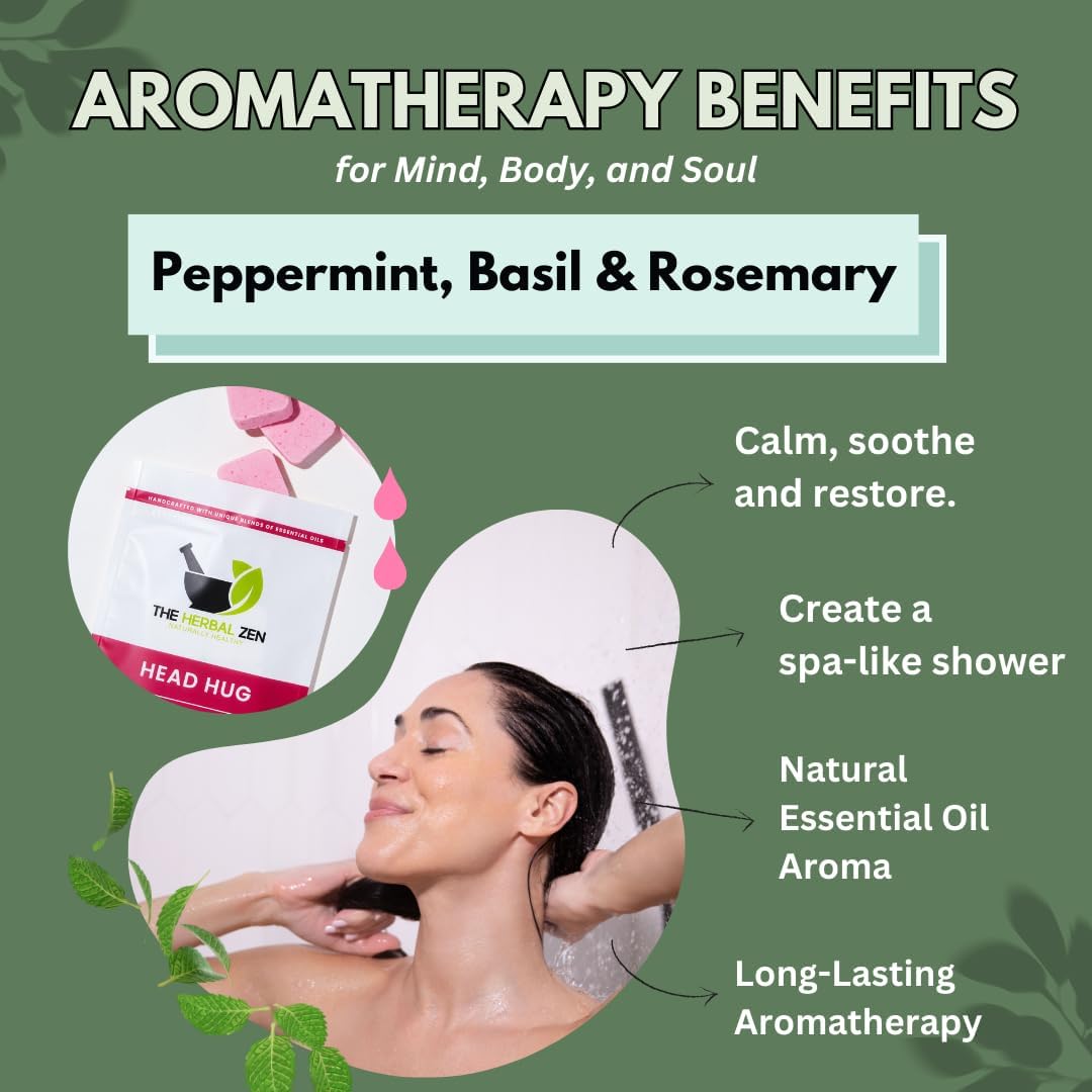 The Herbal Zen Head Hug Shower Steamer Aromatherapy Relief - 10 Pack | Soothing Natural Shower Bomb Tablets | Essential Oils | Peppermint Rosemary Basil | Relaxing Spa Gift Women & Men | USA Made - Image 3
