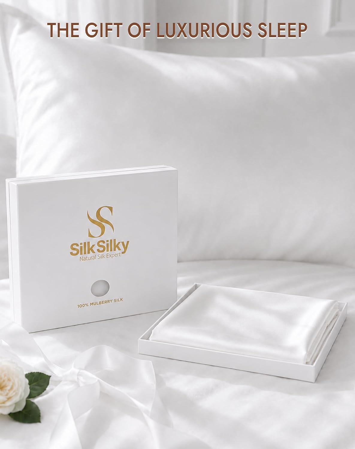 100% Organic Mulberry Silk Pillow Cases for Hair & Skin Standard | Both Sides Grade 6A Silk, Breathable & Cooling, Hidden Zipper, Gift for Women & Men (Standard 20''x26'', White) - Image 7