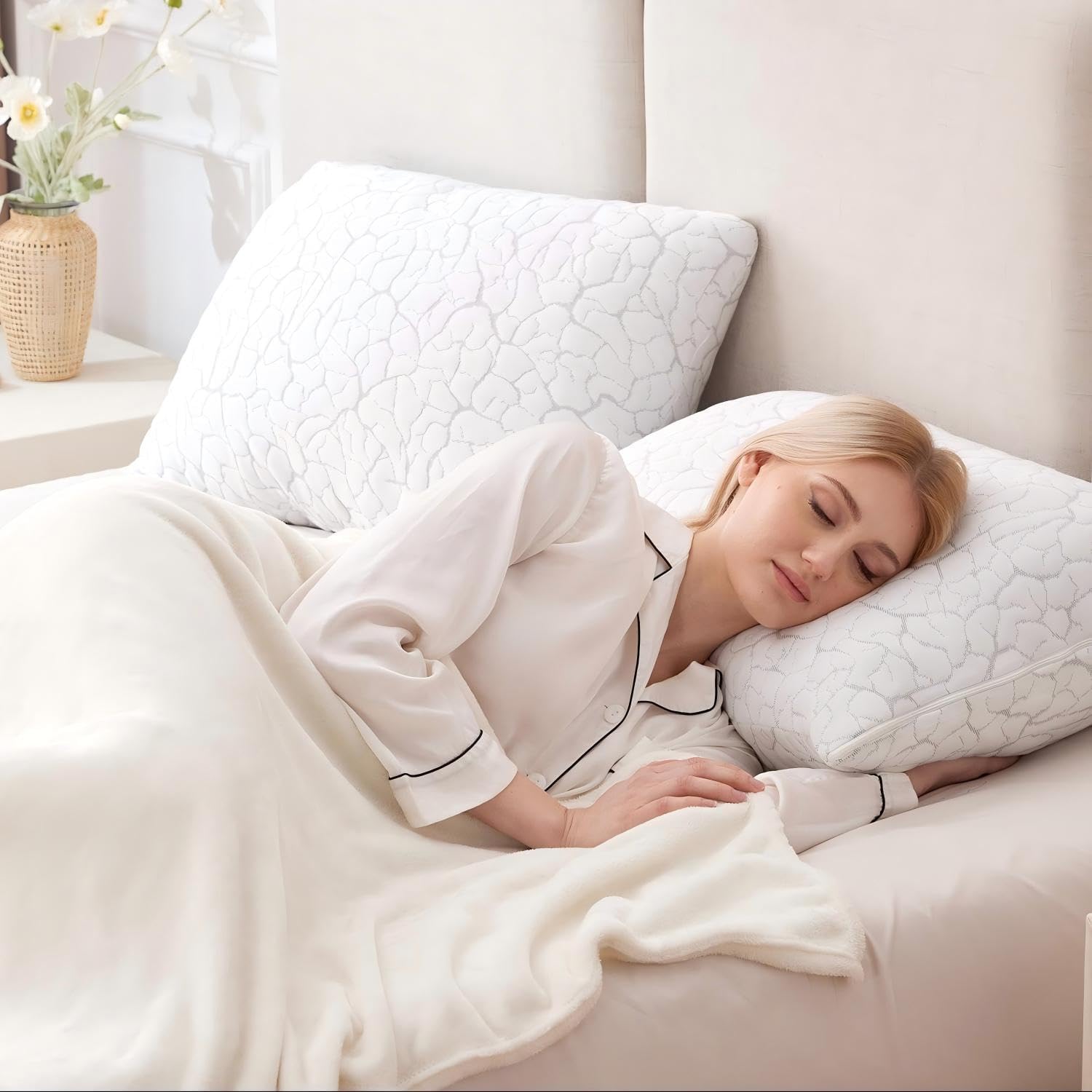 Cooling Pillows Queen Size Set of 2, Memory Foam Firm Bed Pillows | Adjustable, For Hot Sleeper, Side Back Stomach Sleeping, Cold Pillow, Neck and Shoulder Pain Relief, Removable Washable Cover - Image 6