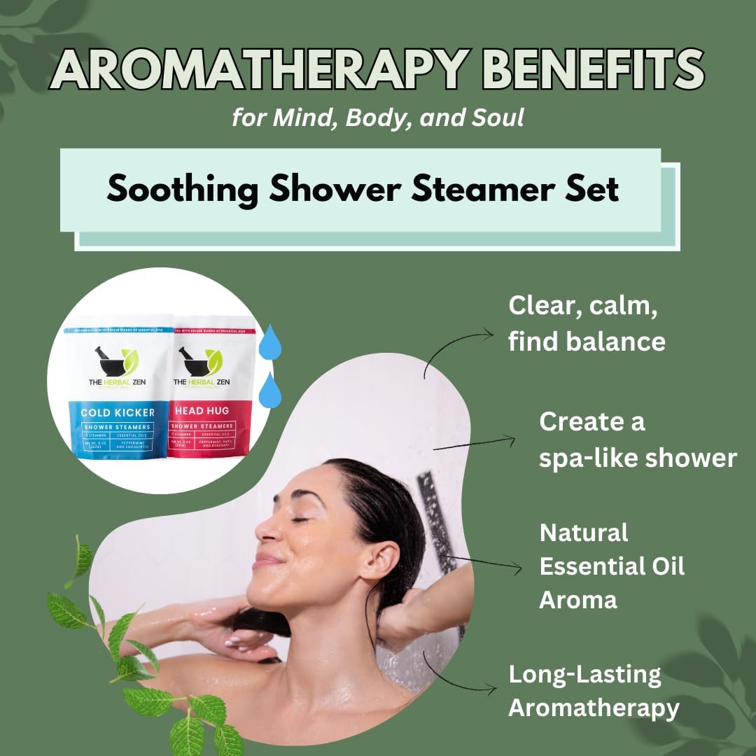 The Herbal Zen Shower Steamers Aromatherapy Gift for Women & Men - 20 Ct | Cold Kicker + Head Hug Combo | Soothing Shower Bomb Tablets | Natural Essential Oils for Relief & Relaxation | Made in USA - Image 3
